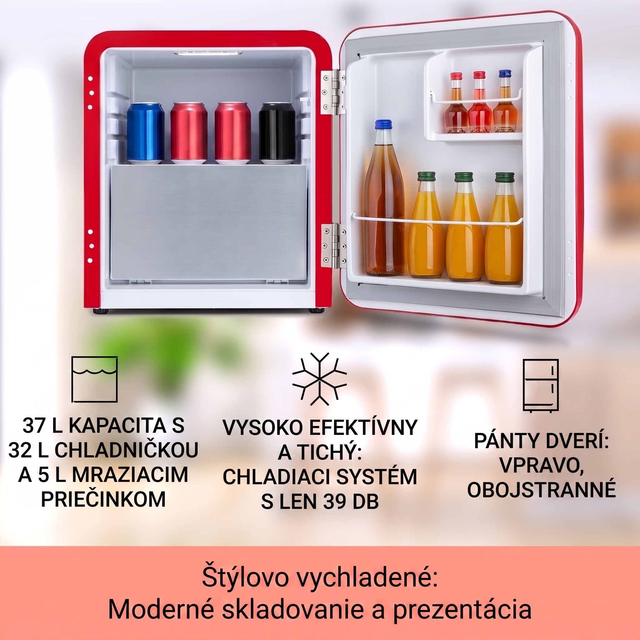 Klarstein Audrey, mini chladnička, energet. trieda E, mraziaci priečinok, LED – Obrázok 2