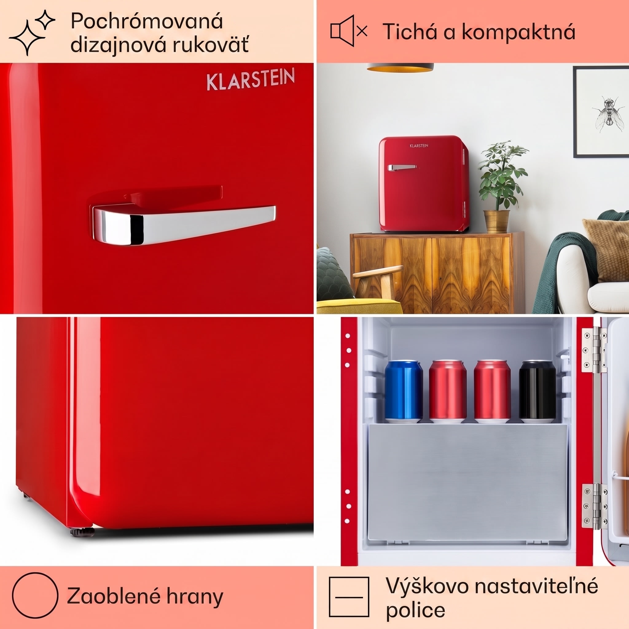 Klarstein Audrey, mini chladnička, energet. trieda E, mraziaci priečinok, LED – Obrázok 5