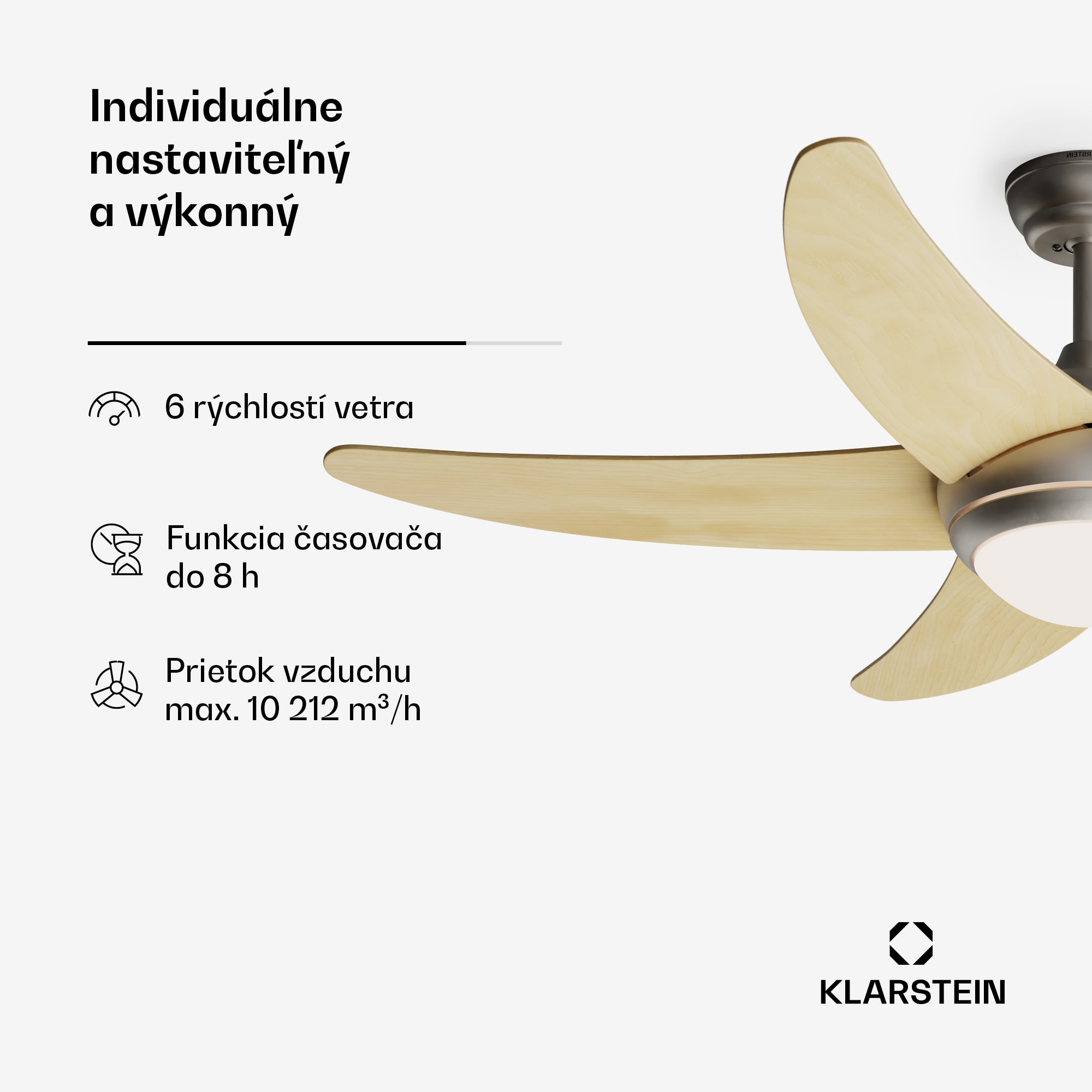 Klarstein Bolero 2 v 1 Smart, stropný ventilátor, Ø 132 cm, svetlo 55 W, diaľkové ovládanie, ovládanie cez aplikáciu, 2 smery chodu – Obrázok 5
