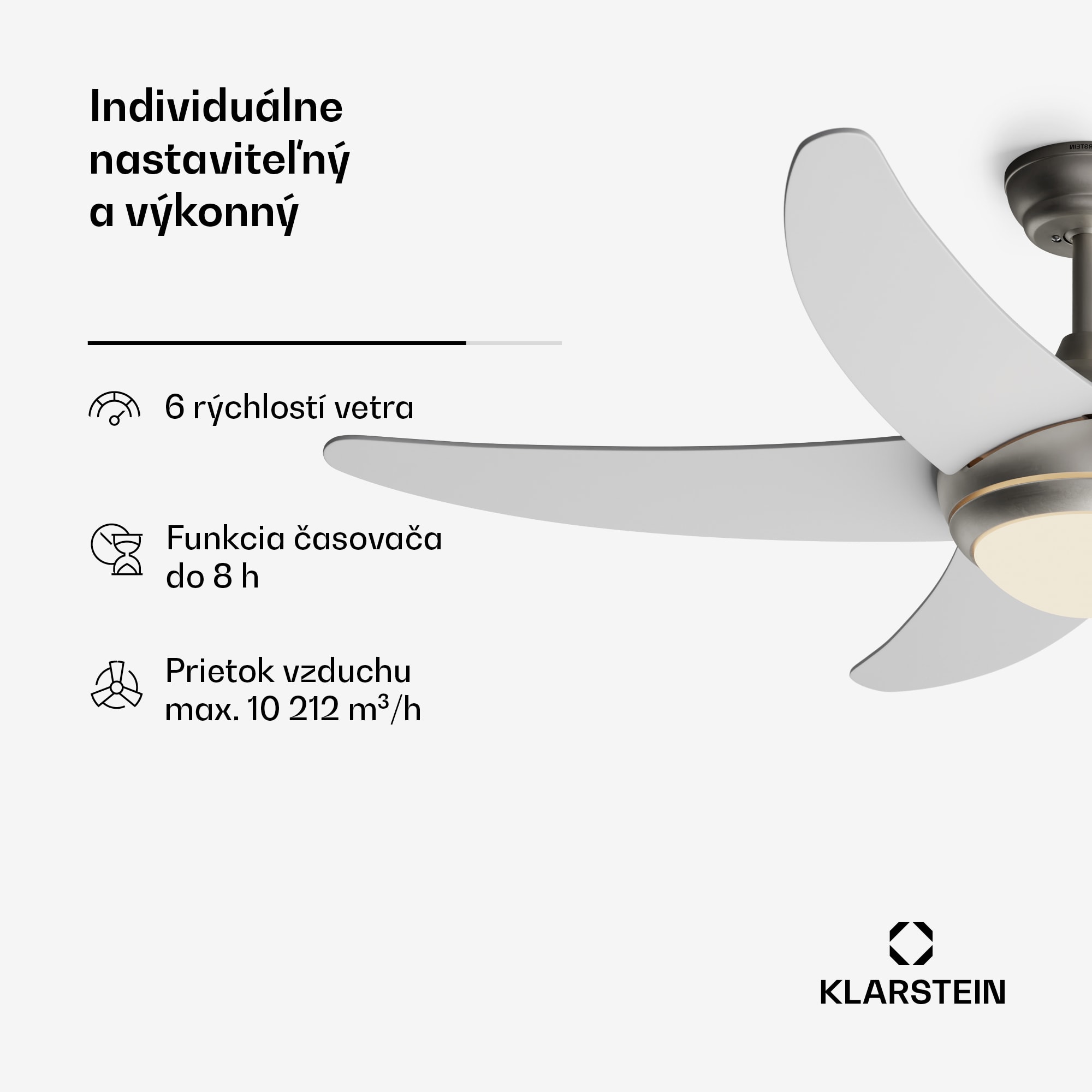 Klarstein Bolero 2 v 1 Smart, stropný ventilátor, Ø 132 cm, svetlo 55 W, diaľkové ovládanie, ovládanie cez aplikáciu, 2 smery chodu – Obrázok 5