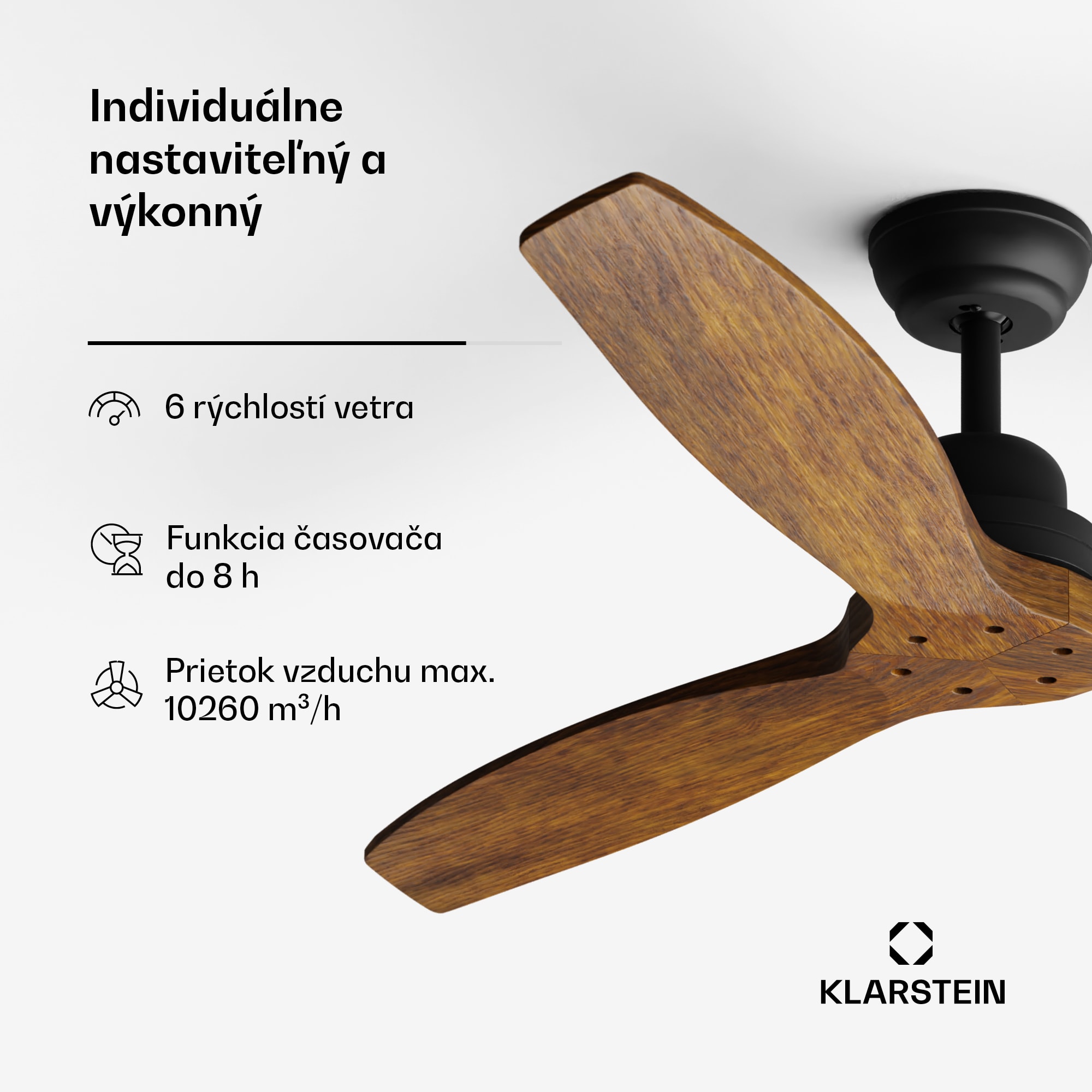 Klarstein Santa Elena 52", Ø 132 cm stropný ventilátor, 9 060 m³/h, lopatky z pravého dreva, 6 nastavení rýchlosti, diaľkové ovládanie – Obrázok 5