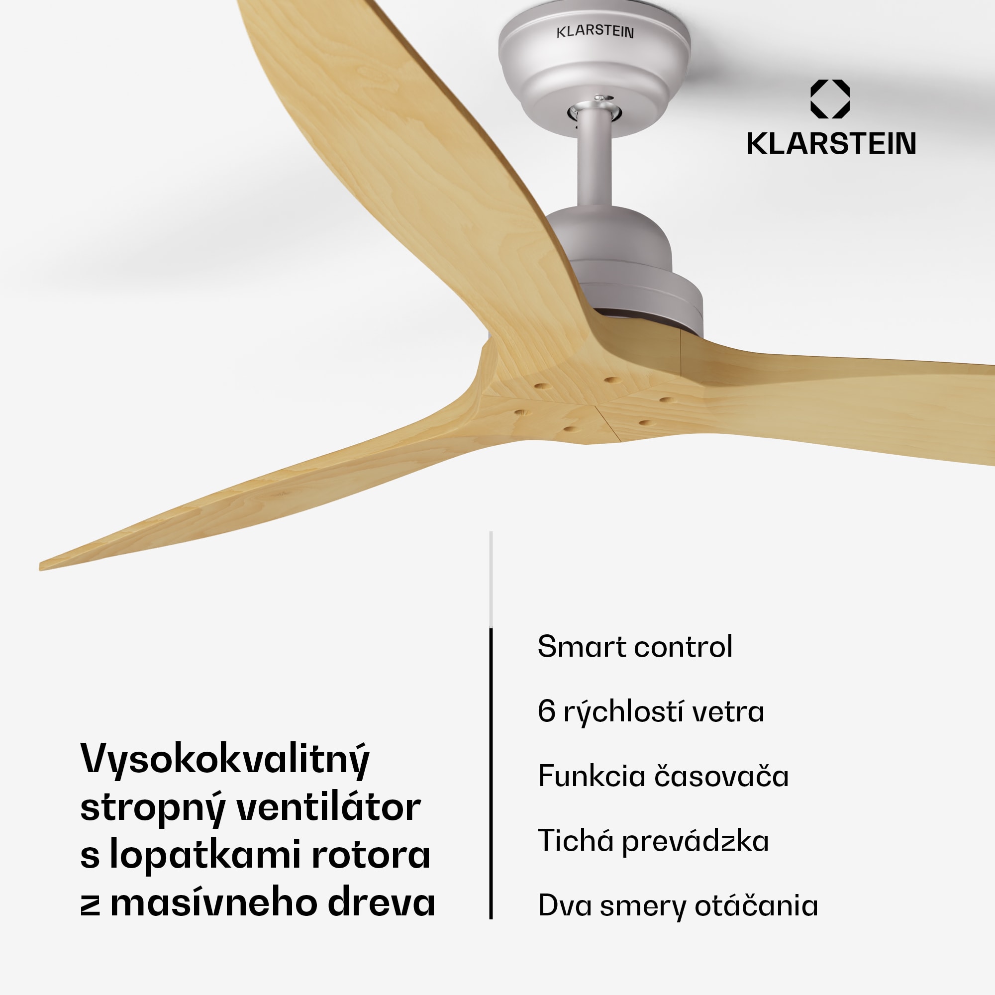 Klarstein Santa Elena Smart 52", Ø 132 cm stropný ventilátor, 10260 m³/h, lopatky z pravého dreva, 6 nastavení rýchlosti, diaľkové ovládanie – Obrázok 2