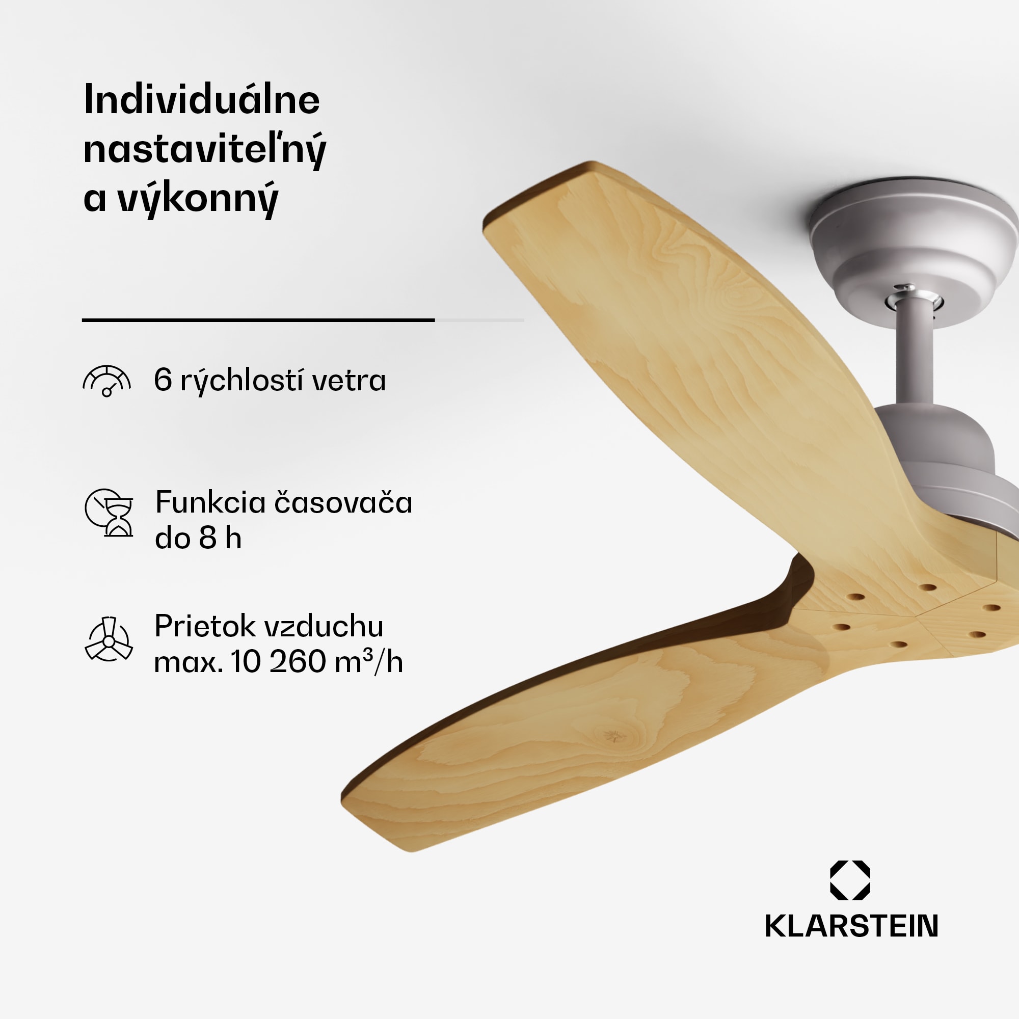 Klarstein Santa Elena Smart 52", Ø 132 cm stropný ventilátor, 10260 m³/h, lopatky z pravého dreva, 6 nastavení rýchlosti, diaľkové ovládanie – Obrázok 5