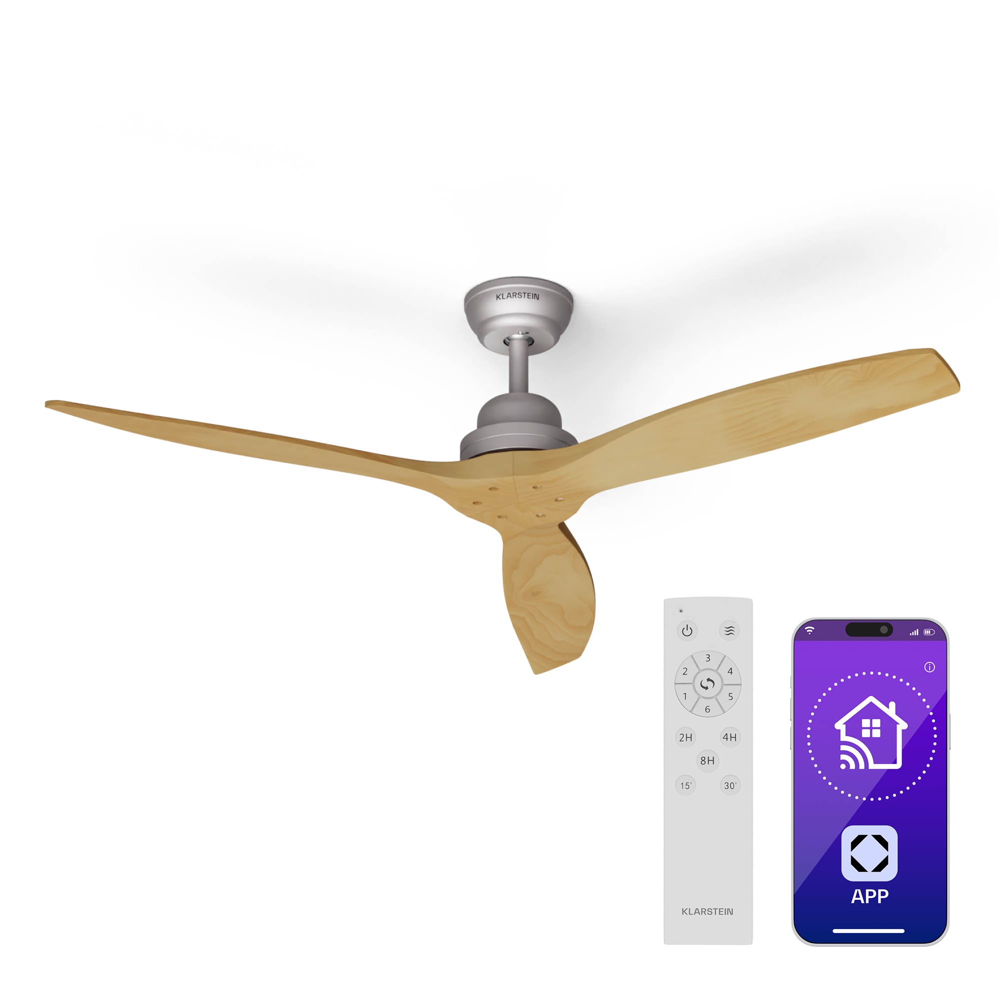 Klarstein Santa Elena Smart 52", Ø 132 cm stropný ventilátor, 10260 m³/h, lopatky z pravého dreva, 6 nastavení rýchlosti, diaľkové ovládanie