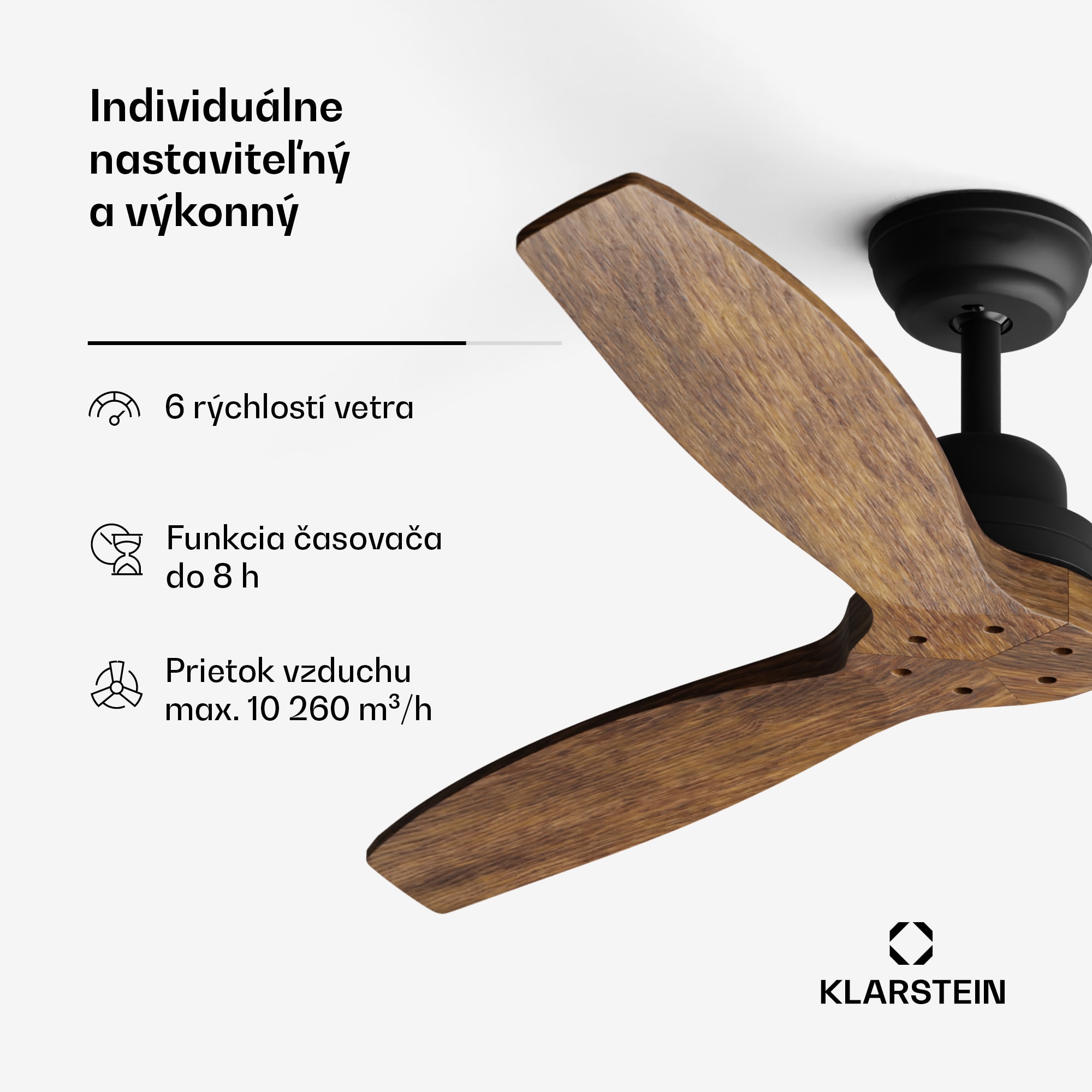 Klarstein Santa Elena Smart 52", Ø 132 cm stropný ventilátor, 10260 m³/h, lopatky z pravého dreva, 6 nastavení rýchlosti, diaľkové ovládanie – Obrázok 5