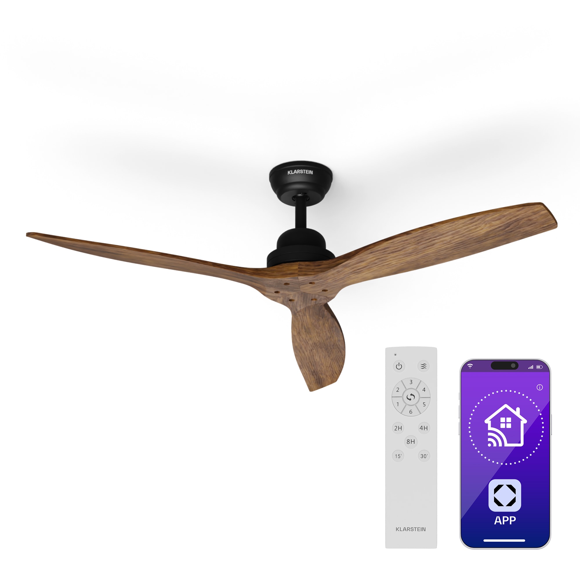 Klarstein Santa Elena Smart 52", Ø 132 cm stropný ventilátor, 10260 m³/h, lopatky z pravého dreva, 6 nastavení rýchlosti, diaľkové ovládanie