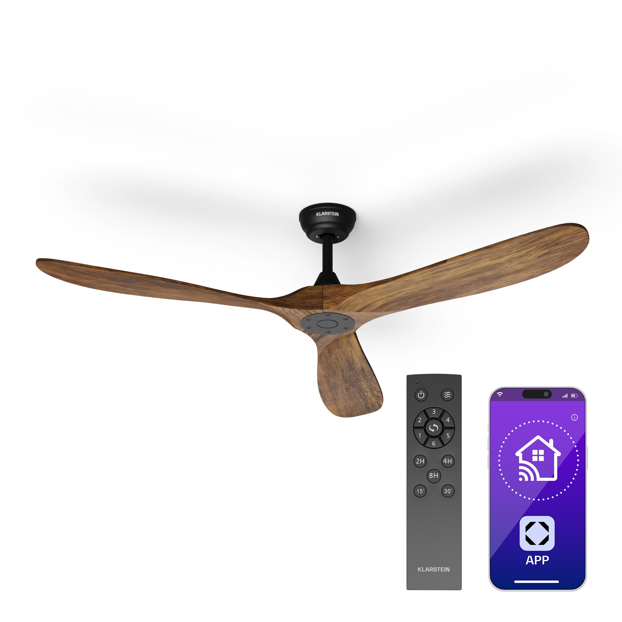 Klarstein Bahama Breeze Smart Stropný ventilátor , lopatky rotora z masívneho dreva, diaľkové ovládanie + ovládanie pomocou aplikácie