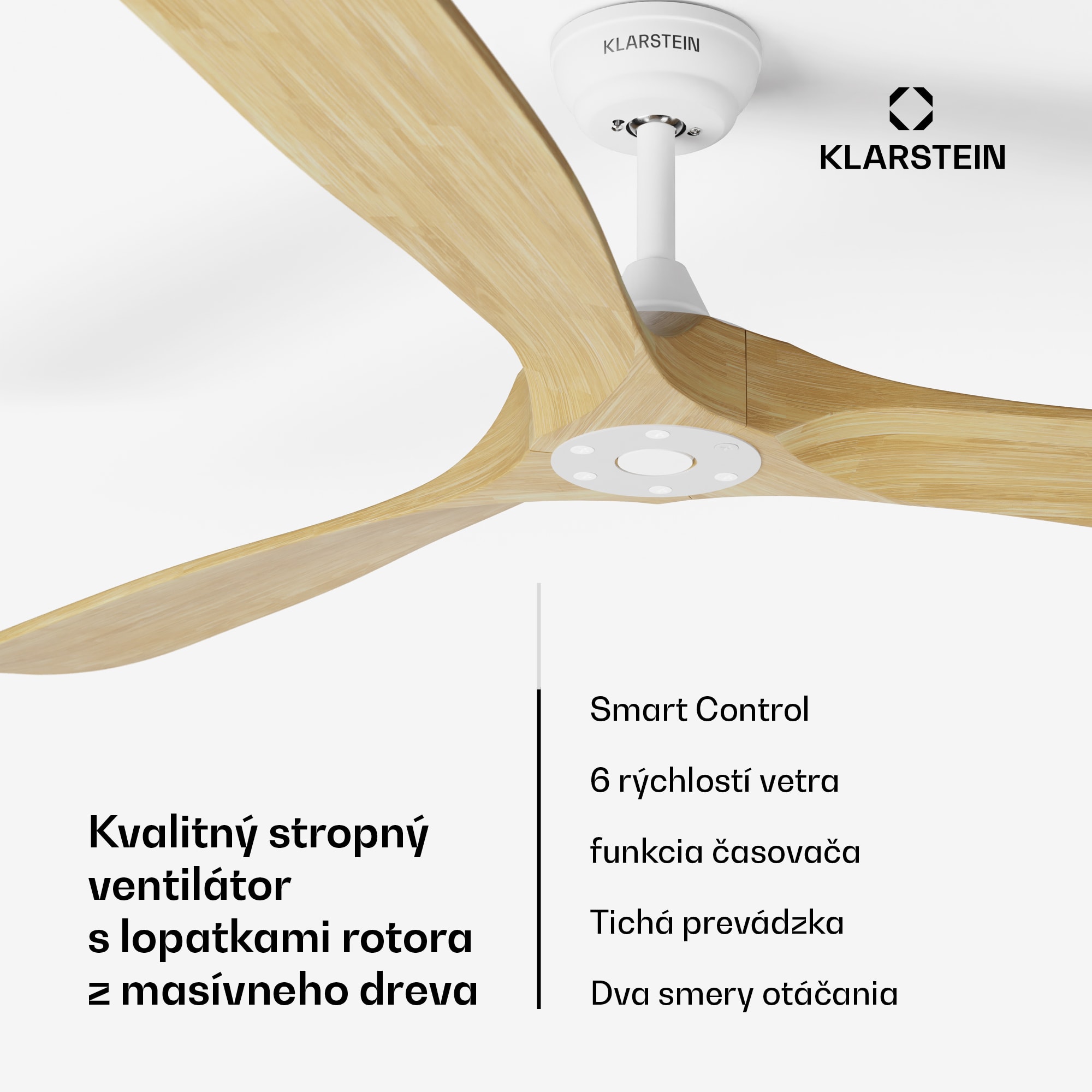 Klarstein Bahama Breeze Smart stropný ventilátor | Rotorové listy z masívneho dreva | Diaľkové ovládanie + ovládanie cez aplikáciu – Obrázok 2