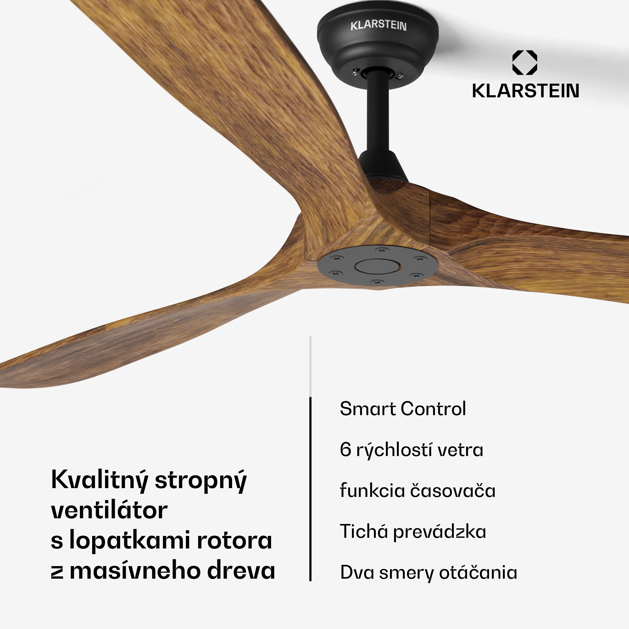 Klarstein Bahama Breeze Smart stropný ventilátor | Rotorové listy z masívneho dreva | Diaľkové ovládanie + ovládanie cez aplikáciu – Obrázok 2