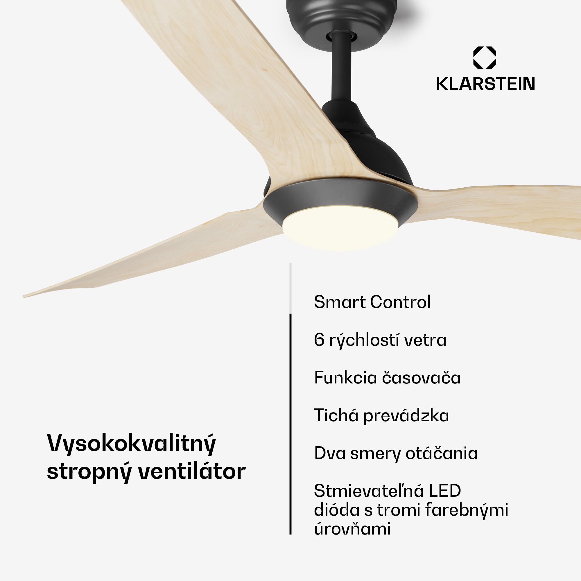 Klarstein Fiji Flow 2 v 1 Smart, stropný ventilátor, Ø 132 cm, LED svetlo, diaľkové ovládanie, ovládanie cez aplikáciu, 2 smery chodu – Obrázok 2