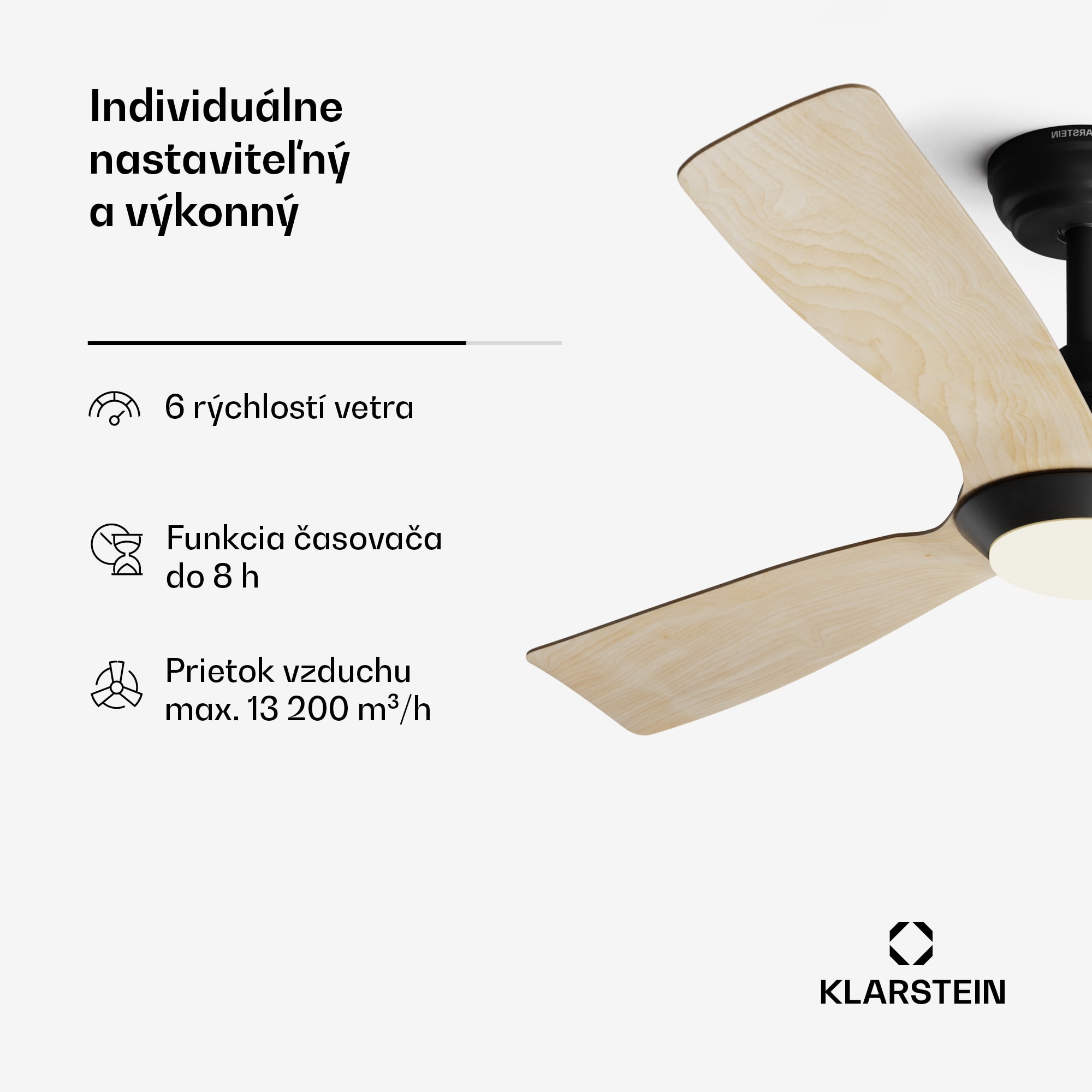 Klarstein Fiji Flow 2 v 1 Smart, stropný ventilátor, Ø 132 cm, LED svetlo, diaľkové ovládanie, ovládanie cez aplikáciu, 2 smery chodu – Obrázok 5