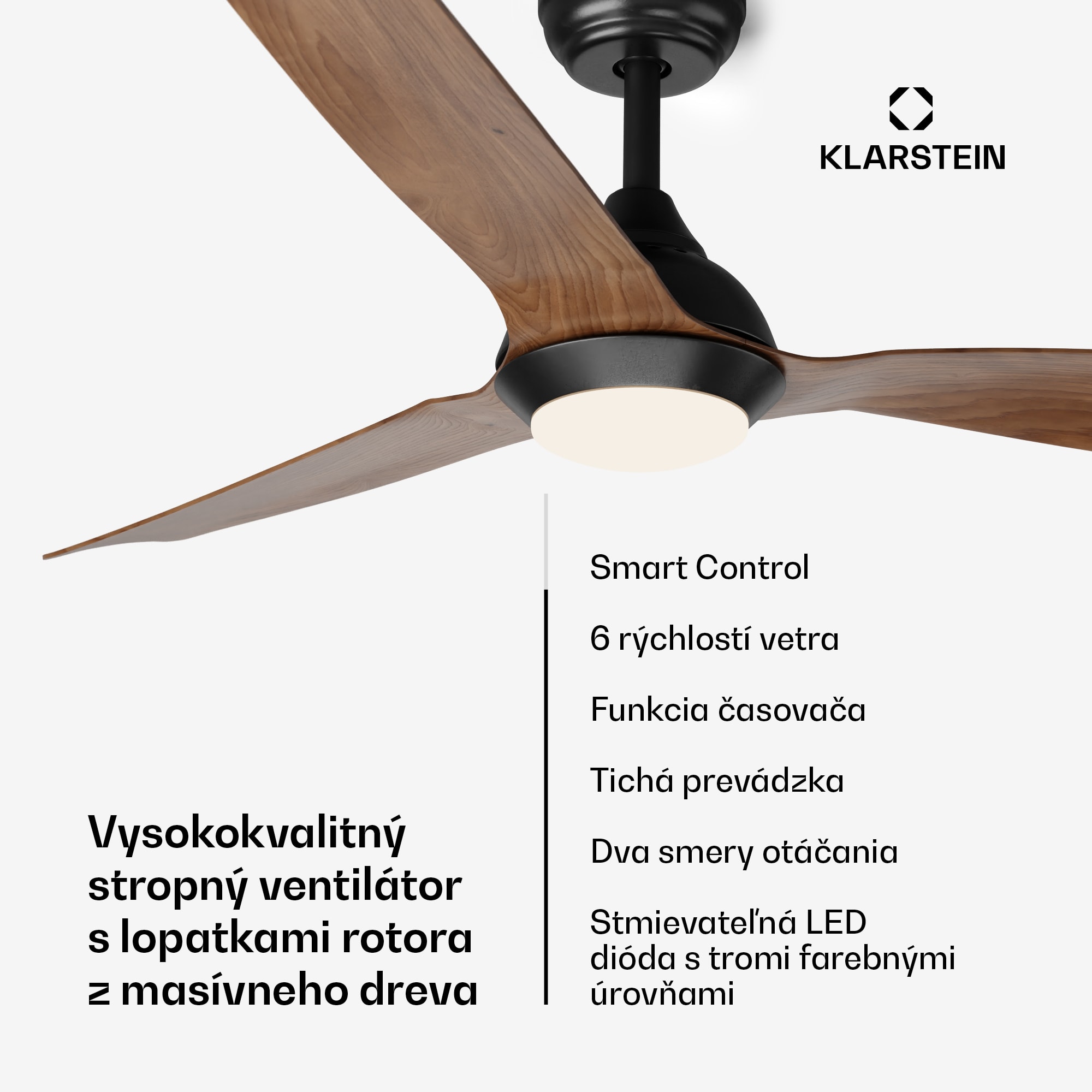 Klarstein Fiji Flow 2 v 1 Smart, stropný ventilátor, Ø 132 cm, stmievateľné LED svetlo, diaľkové ovládanie, ovládanie cez aplikáciu, 2 smery chodu – Obrázok 2
