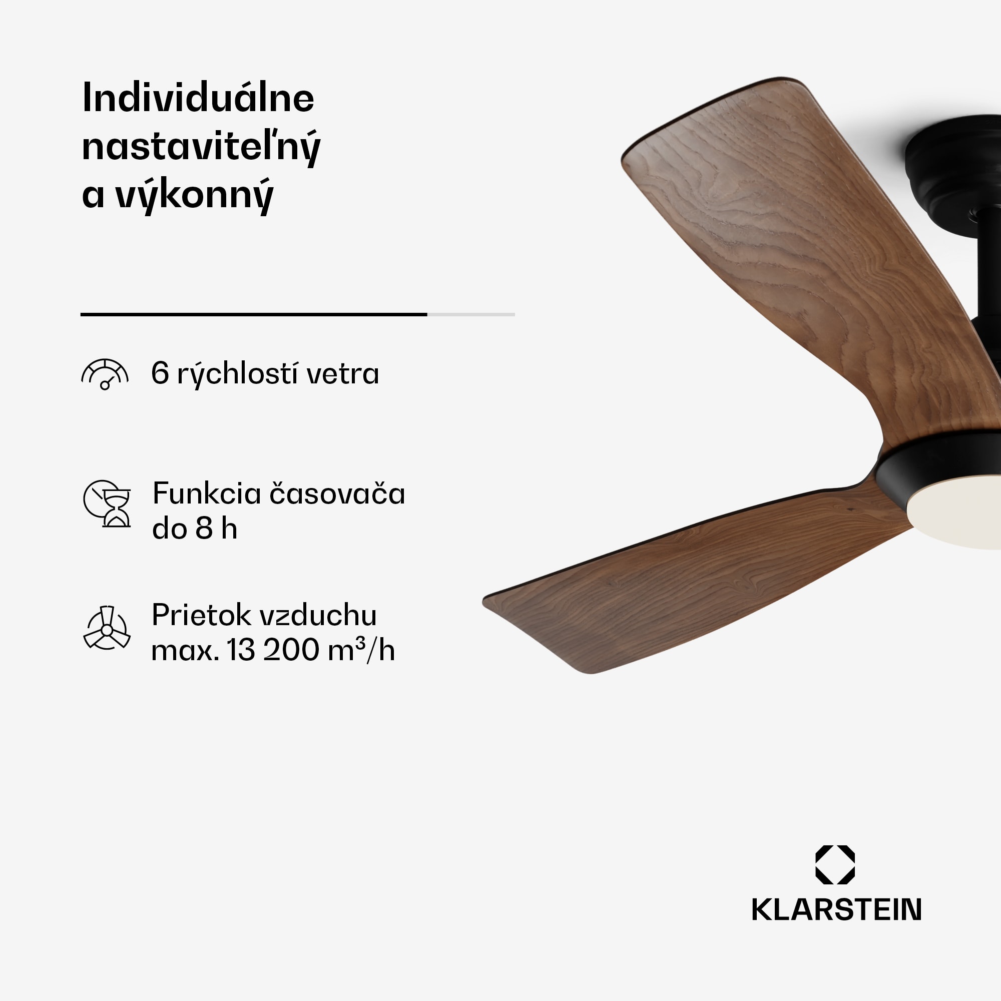 Klarstein Fiji Flow 2 v 1 Smart, stropný ventilátor, Ø 132 cm, stmievateľné LED svetlo, diaľkové ovládanie, ovládanie cez aplikáciu, 2 smery chodu – Obrázok 5