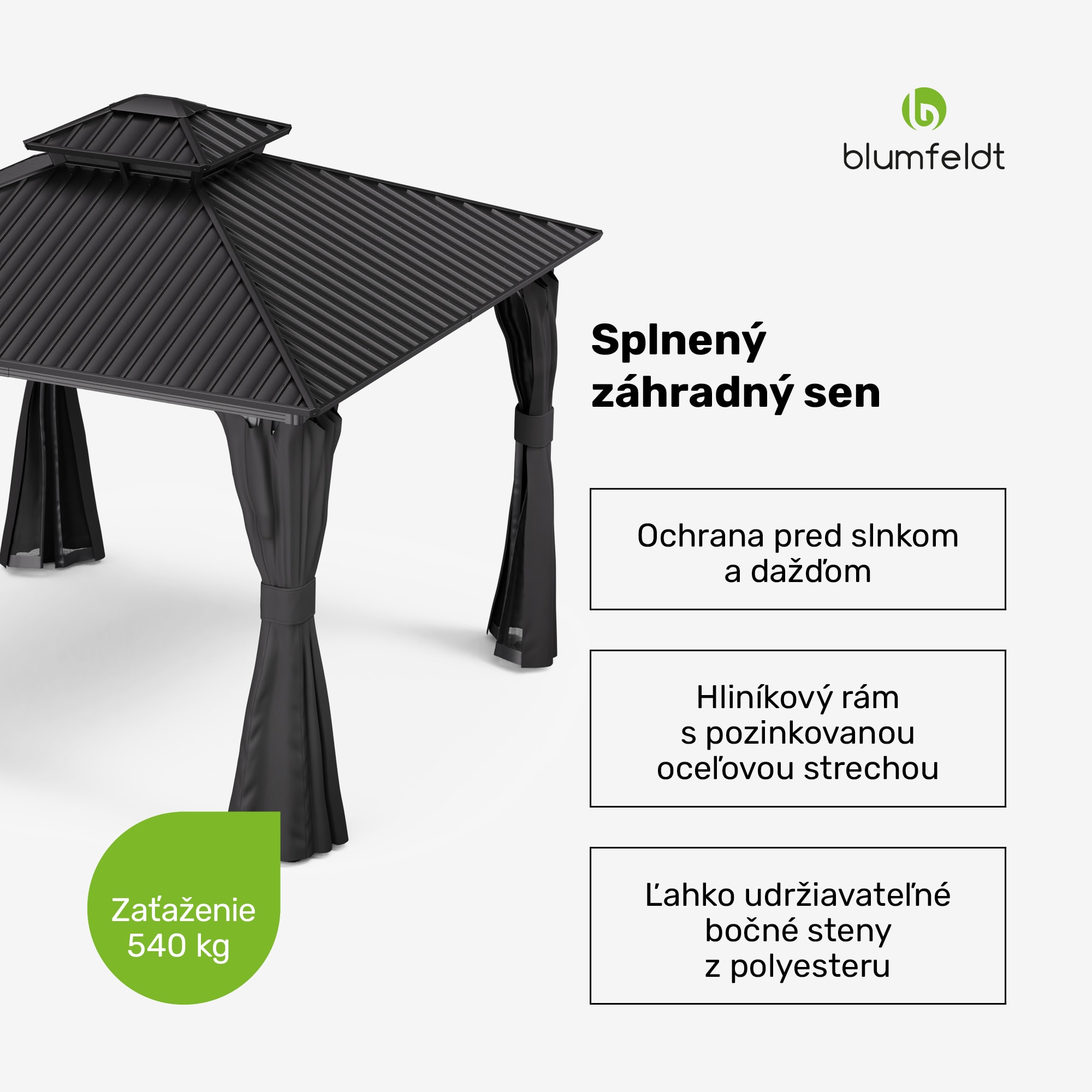 Blumfeldt ShadeFortress, altánok, 3 x 3 m, pozinkovaná oceľová strecha, chráni pred slnkom, dažďom a vetrom – Obrázok 2