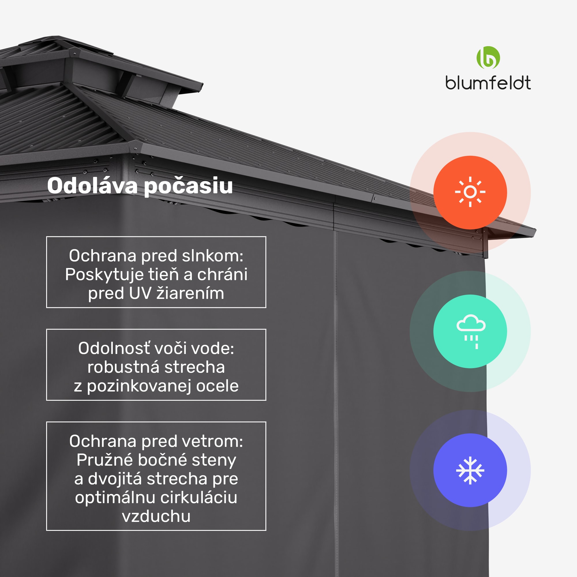 Blumfeldt ShadeFortress, altánok, 3 x 3 m, pozinkovaná oceľová strecha, chráni pred slnkom, dažďom a vetrom – Obrázok 5