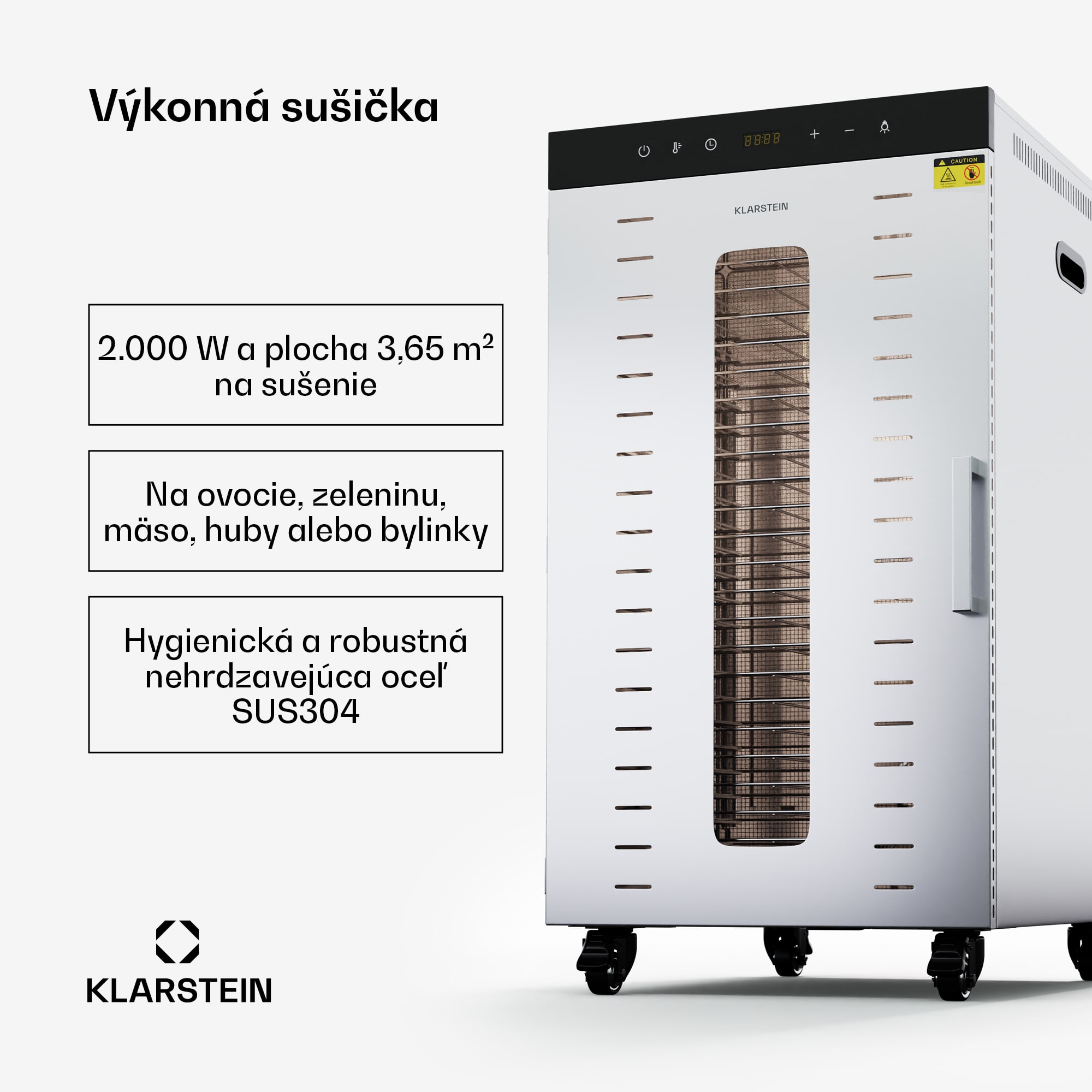 Klarstein MasterJerky 350, sušička, výkon 2 000 W, teplotný rozsah 30 - 90 °C, časovač na 24 hodín, nehrdzavejúca oceľ – Obrázok 2