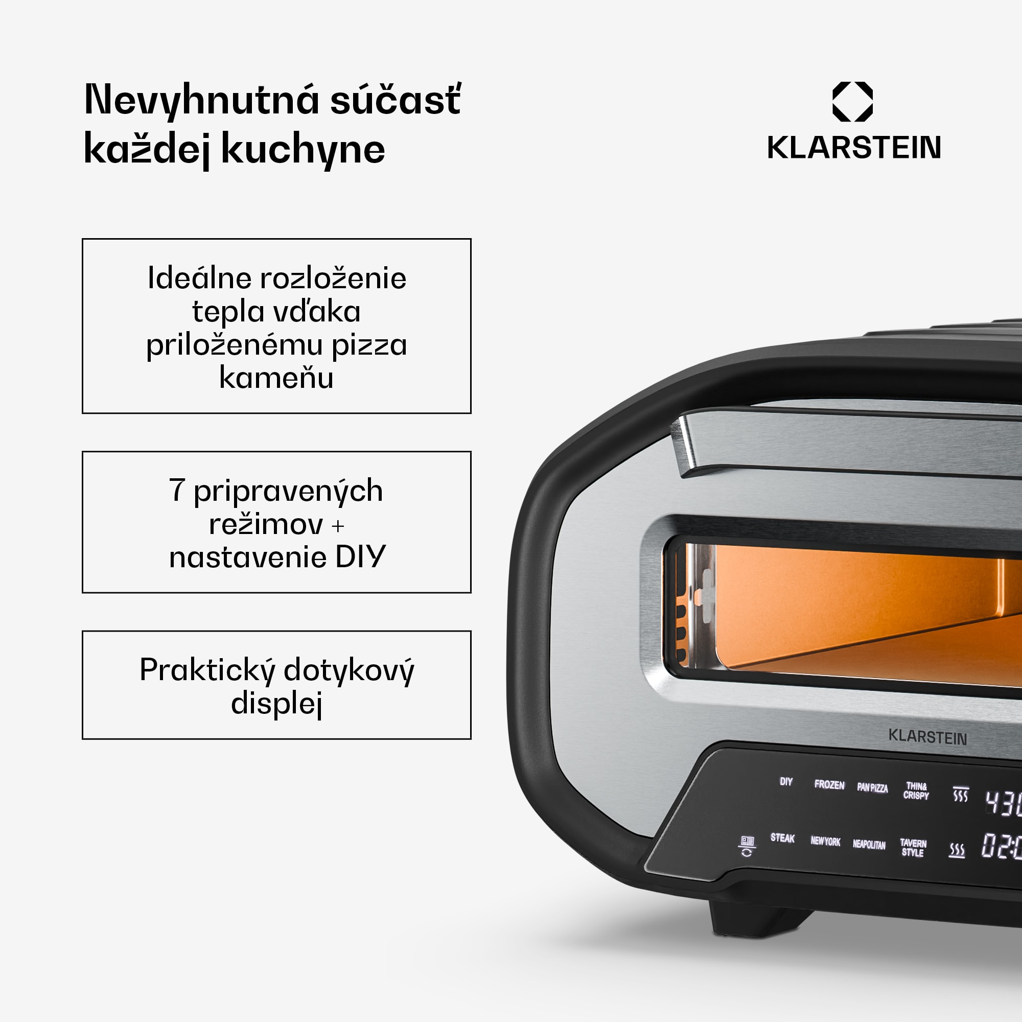 Klarstein PizzaForno elektrická pec na pizzu s výkonom 1 700 W, 7 programov + pamäťová funkcia, digitálny displej – Obrázok 2