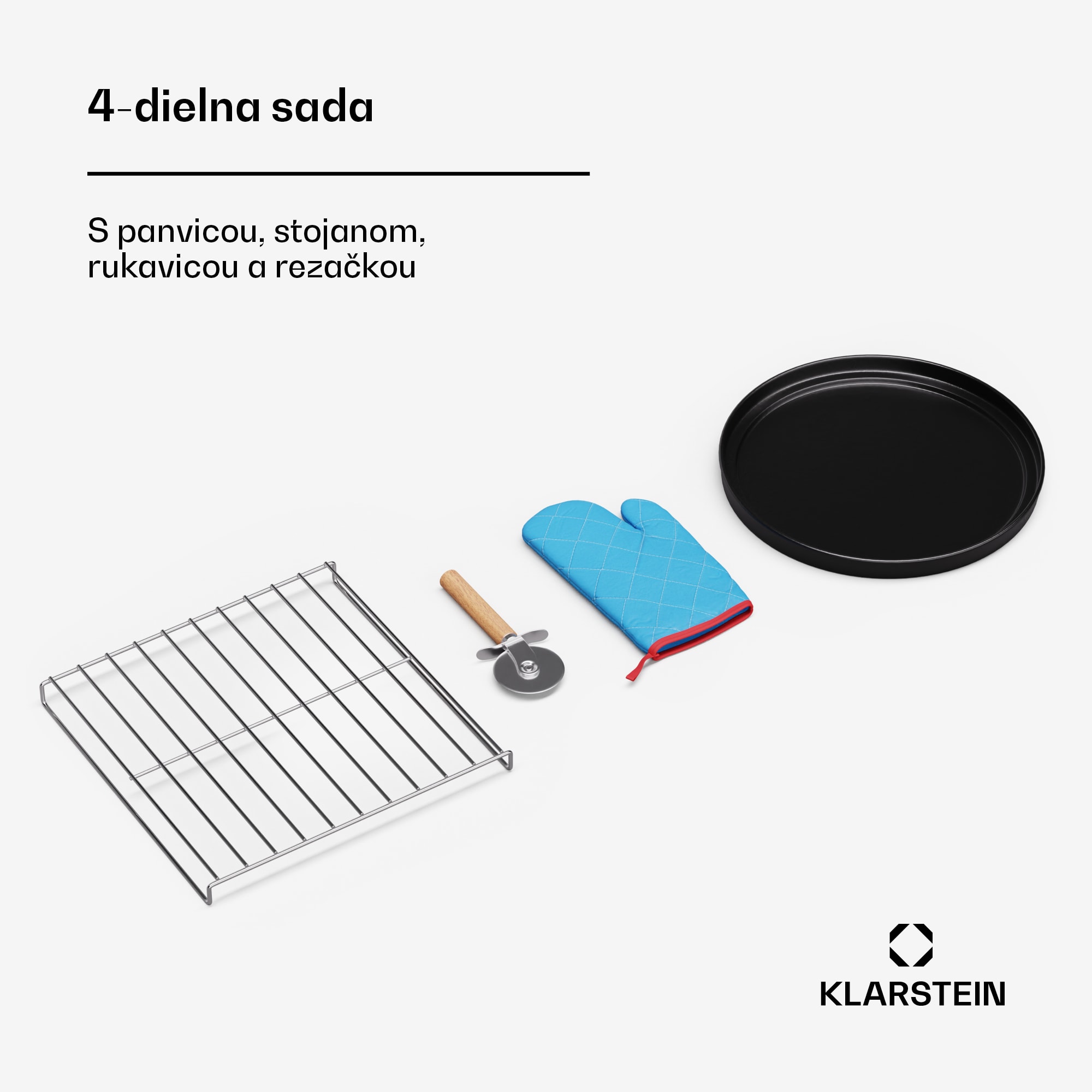 Klarstein 4-dielna súprava príslušenstva PizzaForno, stojan na pizzu a panvica na pizzu, tepelná rukavica a krájač – Obrázok 4