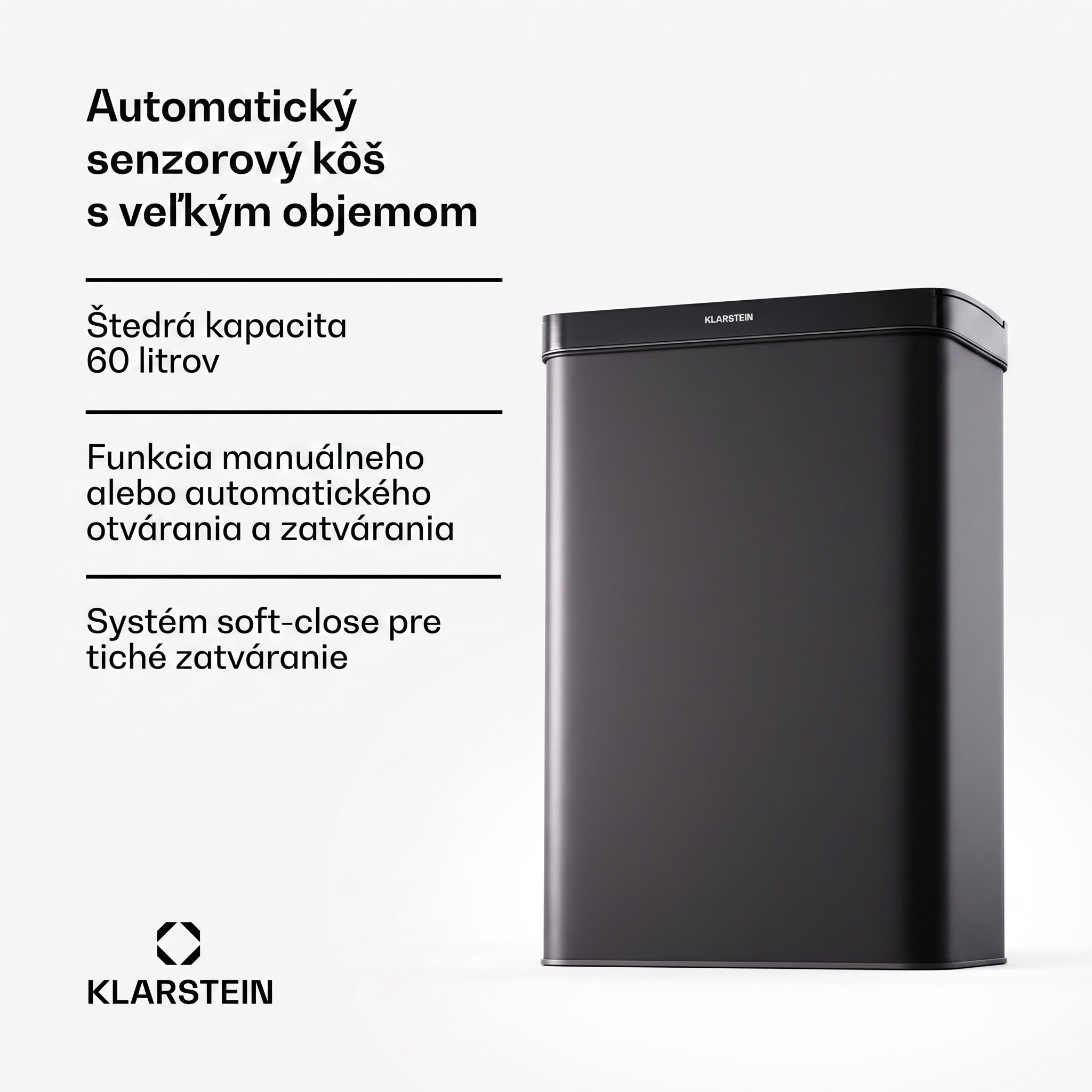 Klarstein Touchless, senzorový odpadkový kôš, 60 l, z nehrdzavejúcej ocele, Soft-Close zatváranie, napájaný batériou, LED displej, časovač – Obrázok 2