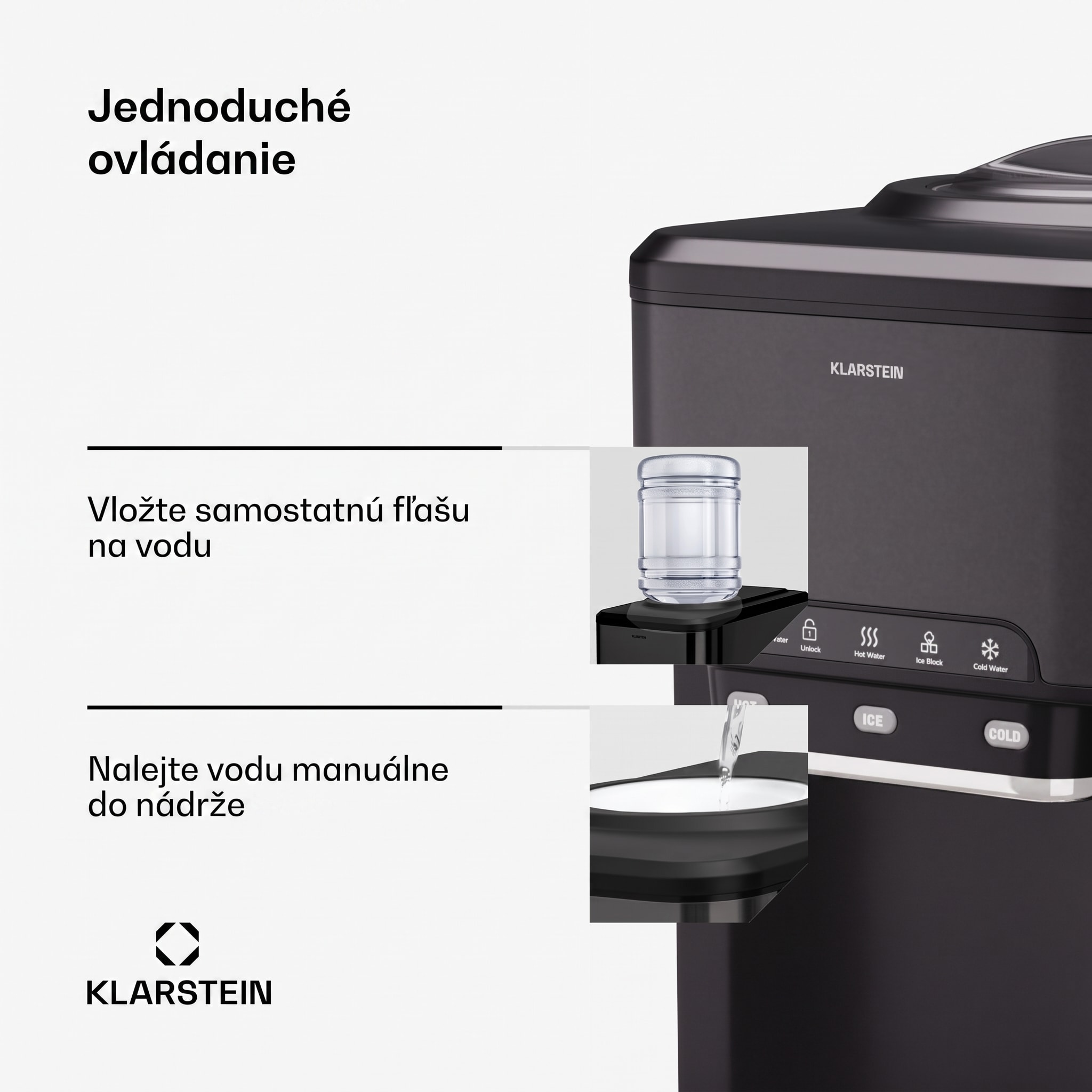 Klarstein Aqueous výrobník ľadu 3 v 1: kocky ľadu, dávkovač vody: horúca a studená, 20 kg/24h – Obrázok 3