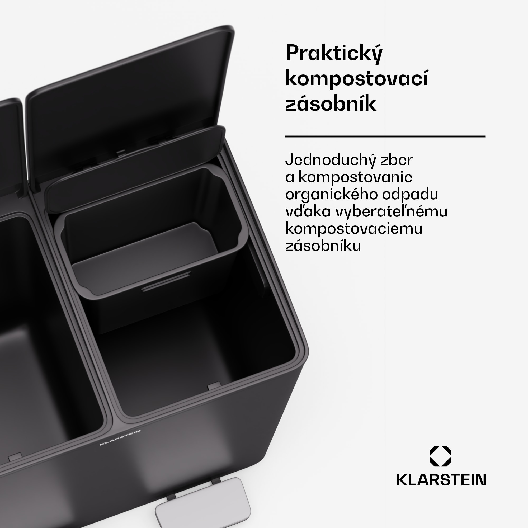 Klarstein EcoVista, odpadkový kôš s kompostérom, 40 l + 3 l/kôš + kompostér, Soft-Close – Obrázok 4
