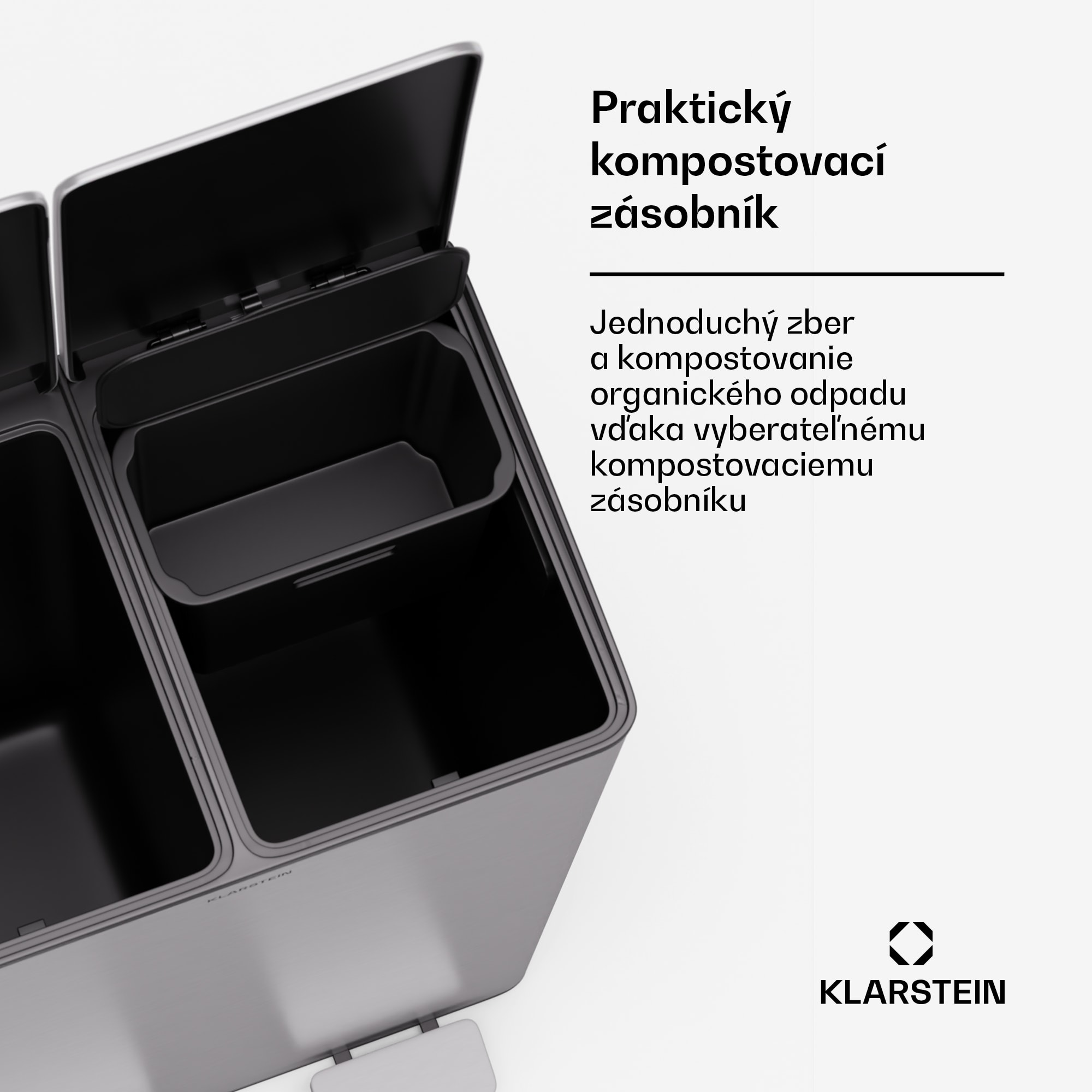 Klarstein EcoVista, odpadkový kôš s kompostérom, 60 l + 3 l/kôš + kompostér, Soft-Close – Obrázok 4