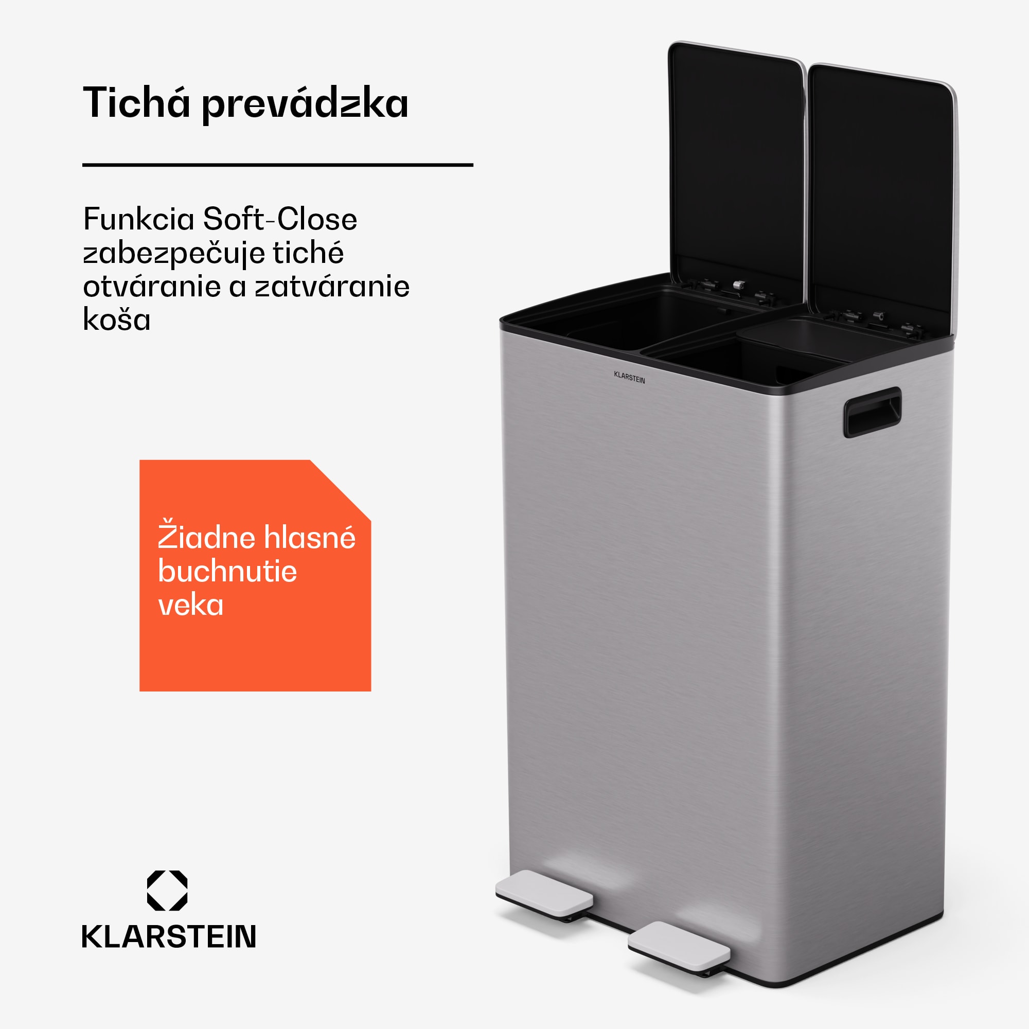 Klarstein EcoVista, odpadkový kôš s kompostérom, 60 l + 3 l/kôš + kompostér, Soft-Close – Obrázok 5