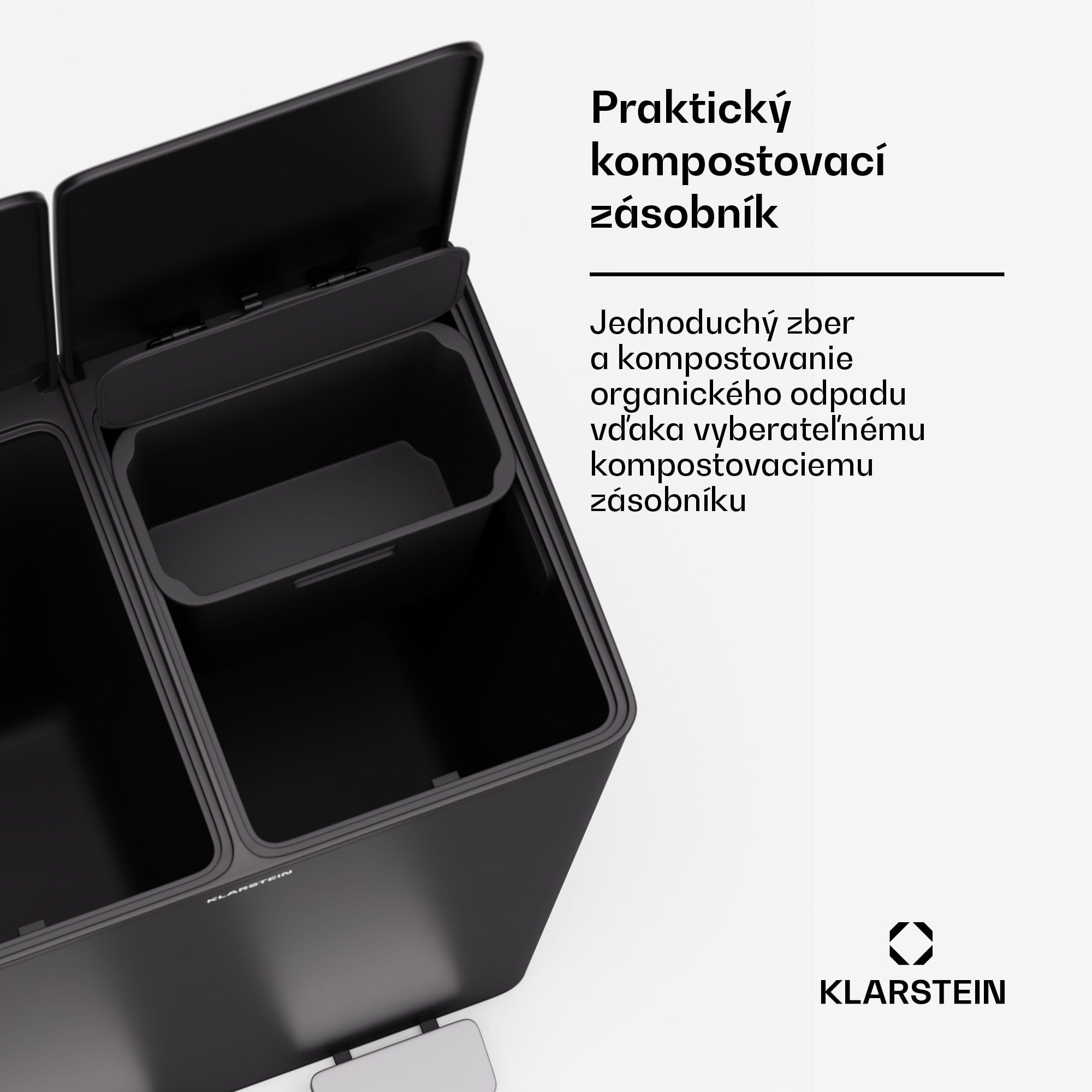 Klarstein EcoVista, odpadkový kôš s kompostérom, 60 l + 3 l/kôš + kompostér, Soft-Close – Obrázok 4