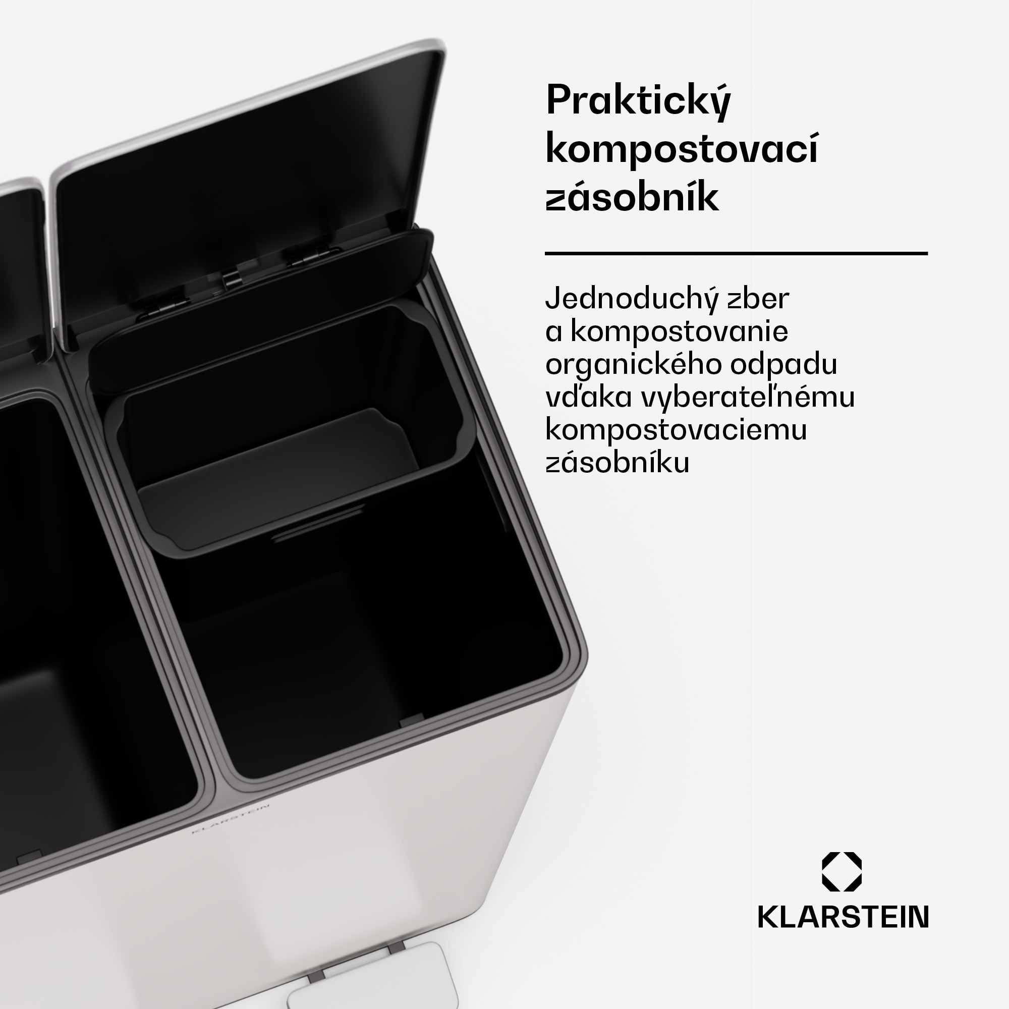 Klarstein EcoVista, odpadkový kôš s kompostérom, 60 l + 3 l/kôš + kompostér, Soft-Close – Obrázok 4