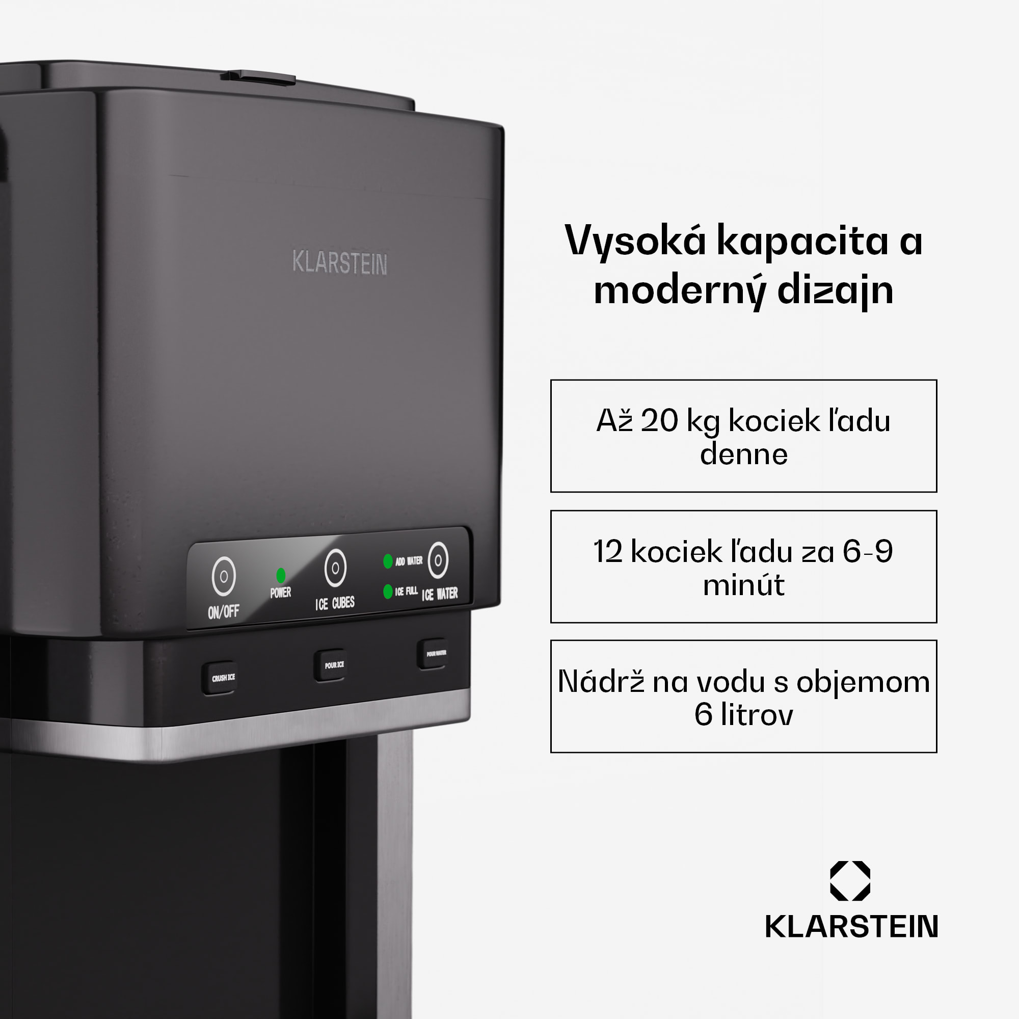 Klarstein ArcticBlend 3v1 výrobník ľadu, 20 kg/24h, Bullet Ice, Drvený ľad, Dávkovač vody – Obrázok 2