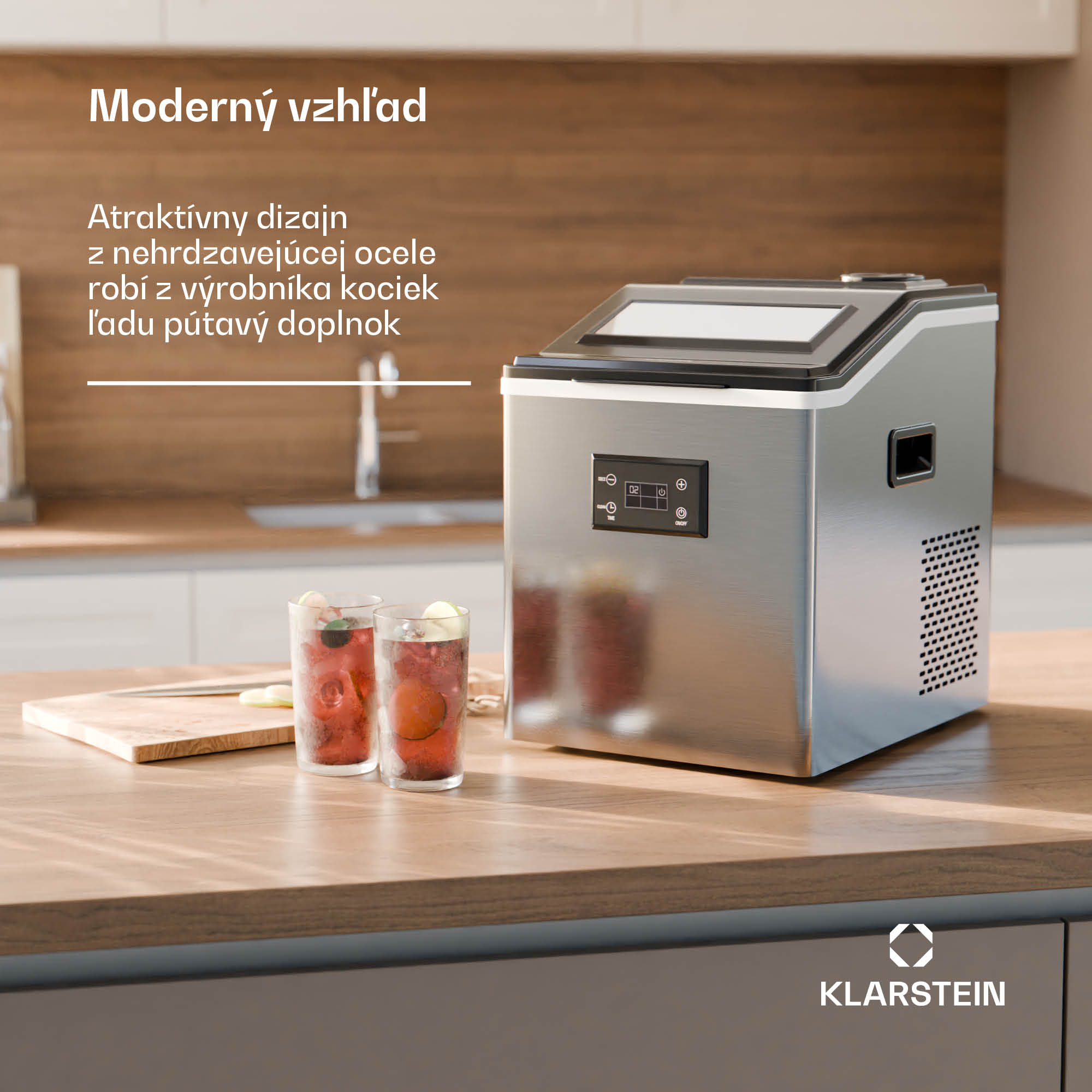 Klarstein FrostMaster, výrobník ľadu, 40 kg kociek ľadu za deň, kryt z nehrdzavejúcej ocele, LED displej, vrátane naberačky ľadu – Obrázok 3