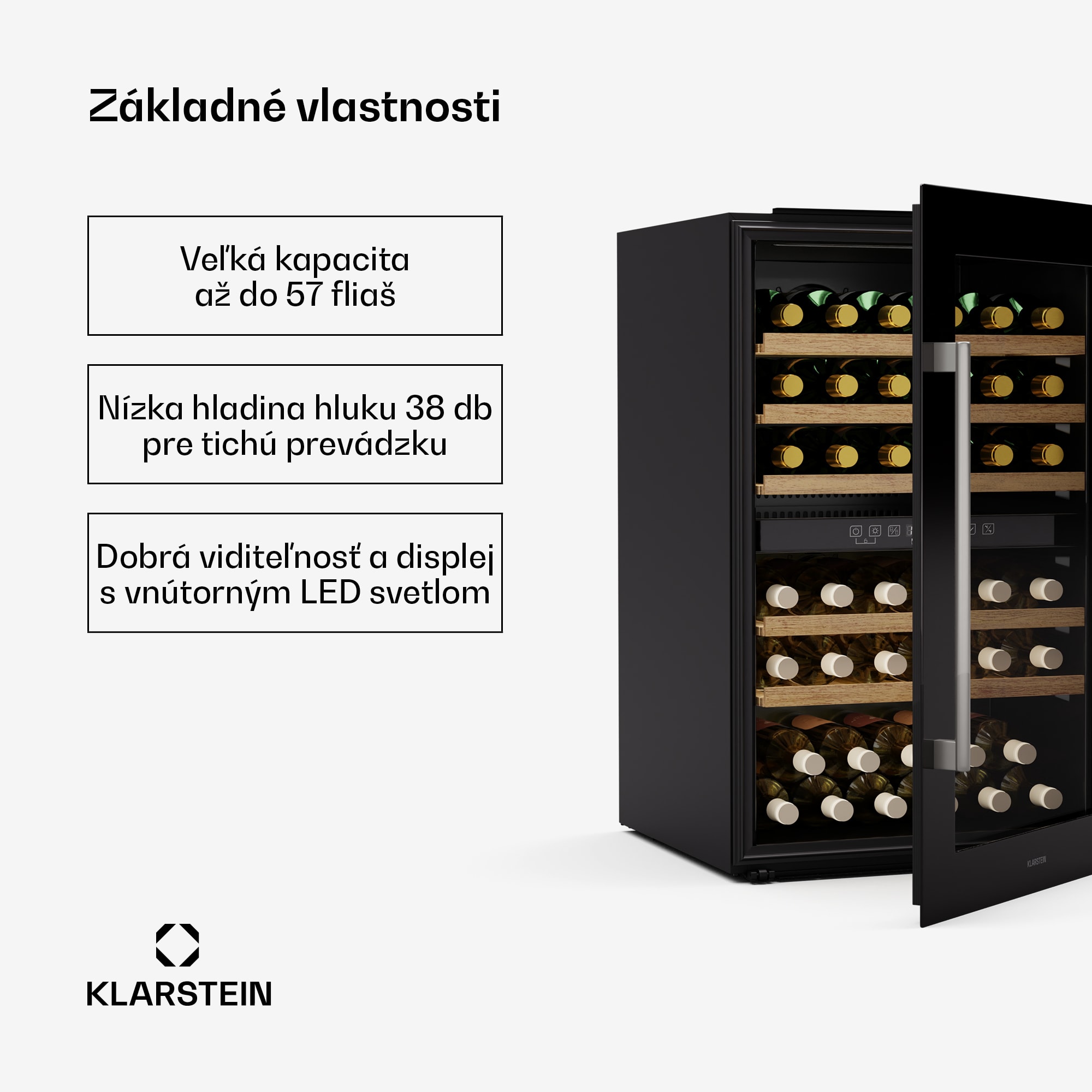 Klarstein Vinsider 57 Duo chladnička na víno, 2 chladiace zóny, 57 fliaš, vstavaný spotrebič – Obrázok 2