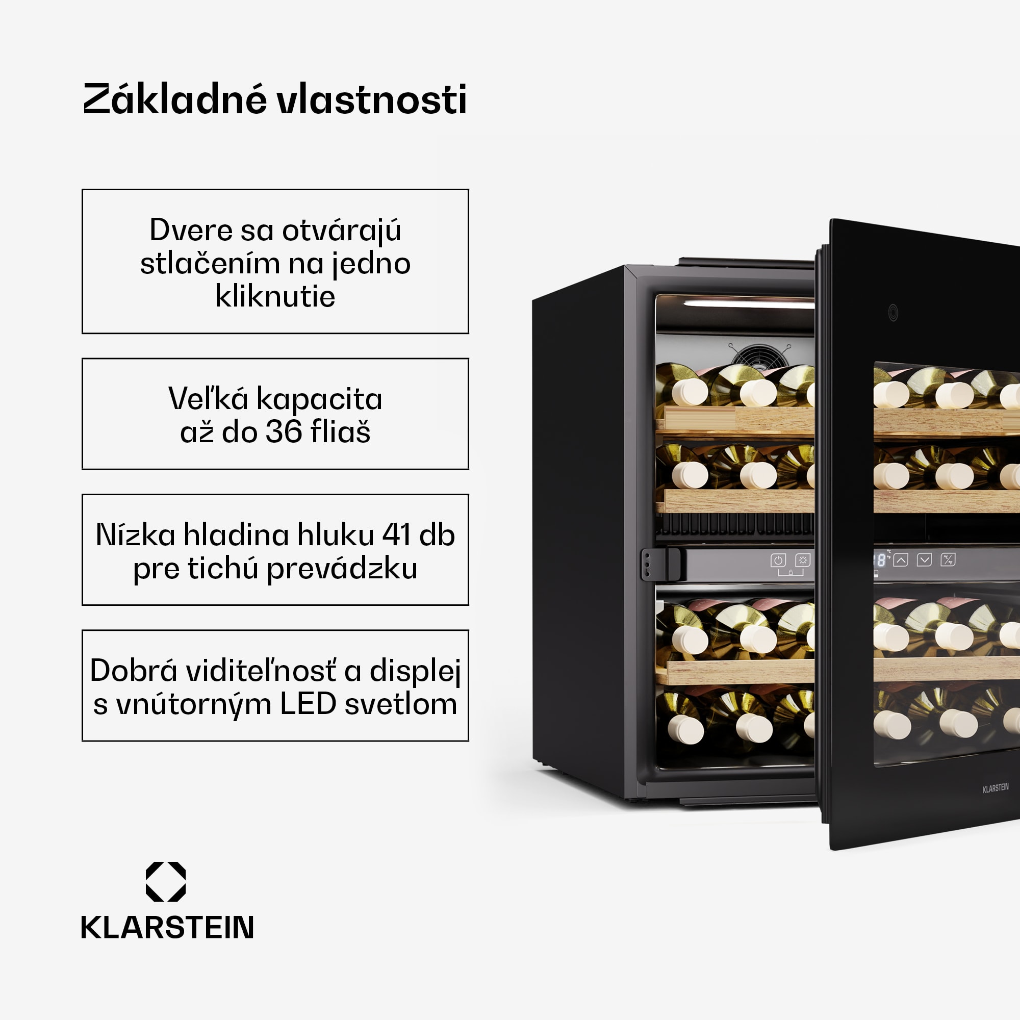 Klarstein Rhone 36 Duo chladnička na víno, 36 fliaš, LED ovládanie, push-to-open, tichá – Obrázok 2
