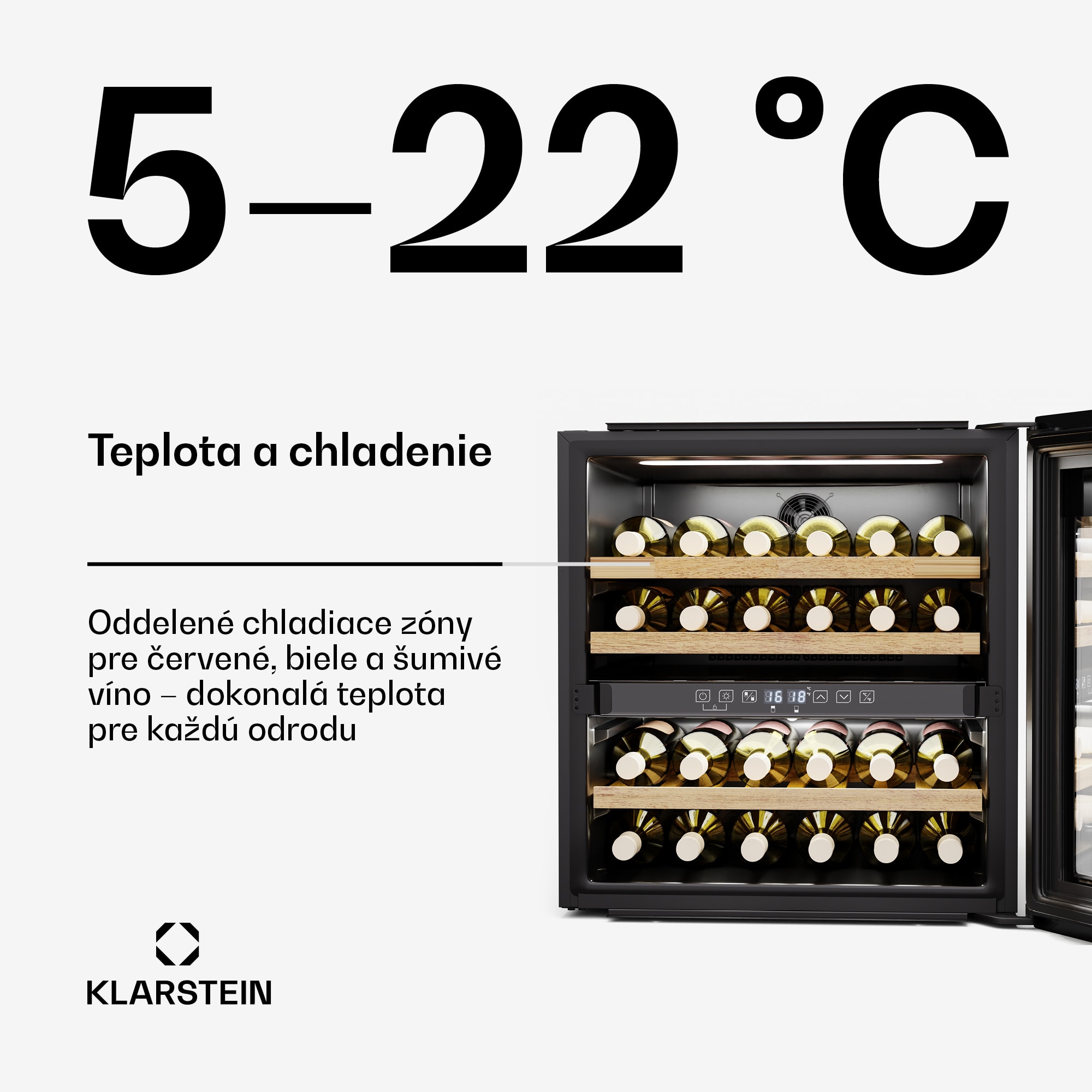 Klarstein Rhone 36 Duo chladnička na víno, 36 fliaš, LED ovládanie, push-to-open, tichá – Obrázok 4