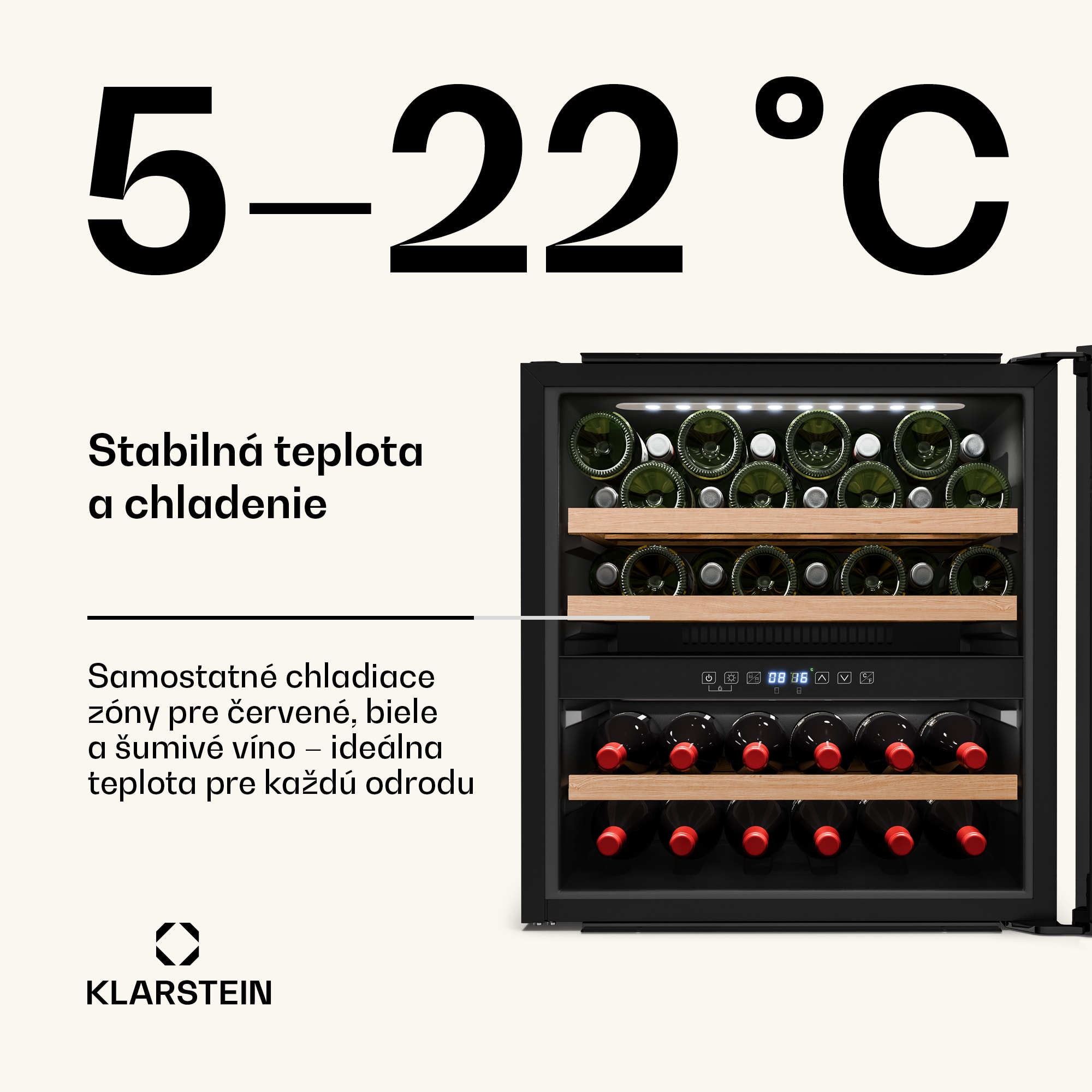 Klarstein Vinsider Victoria 36 chladnička na víno, 36 fliaš, dotyková, UV ochrana, LED, tichá, 3 police – Obrázok 3
