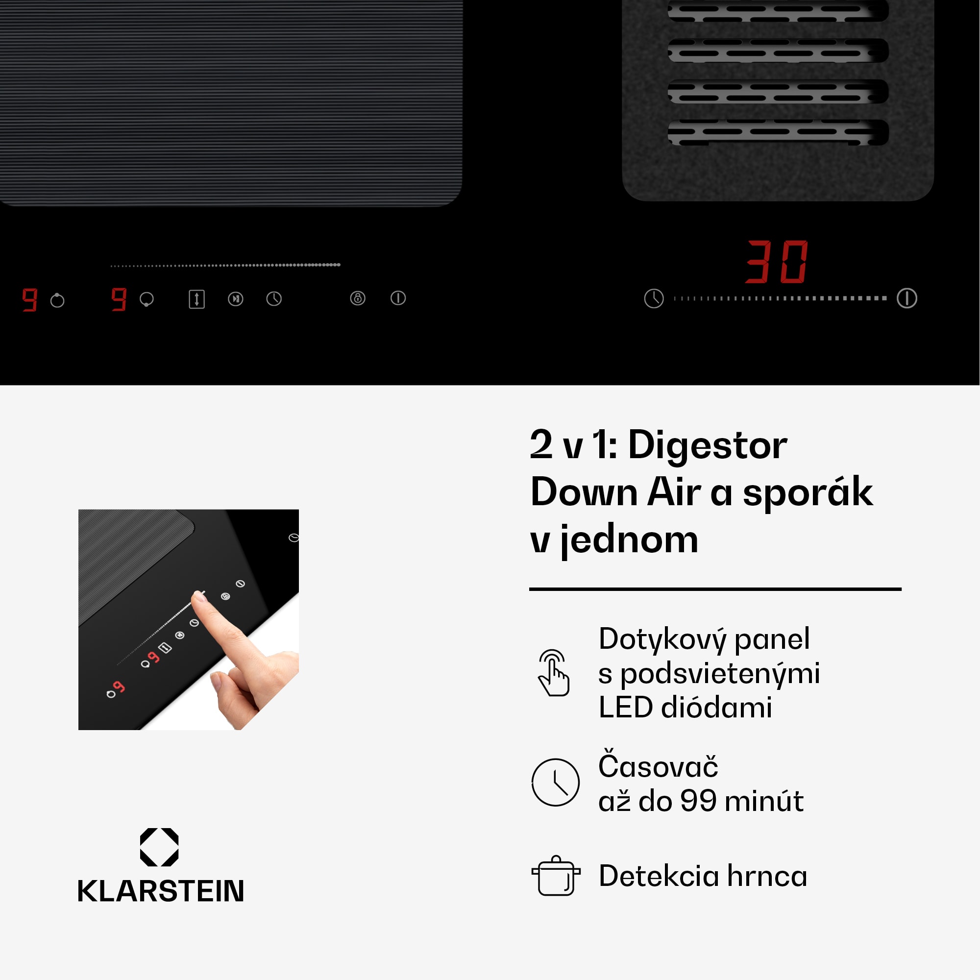 Klarstein Full House 77 Down Air System, indukčná varná doskA digestor, 444 m³/h, EEC A – Obrázok 4