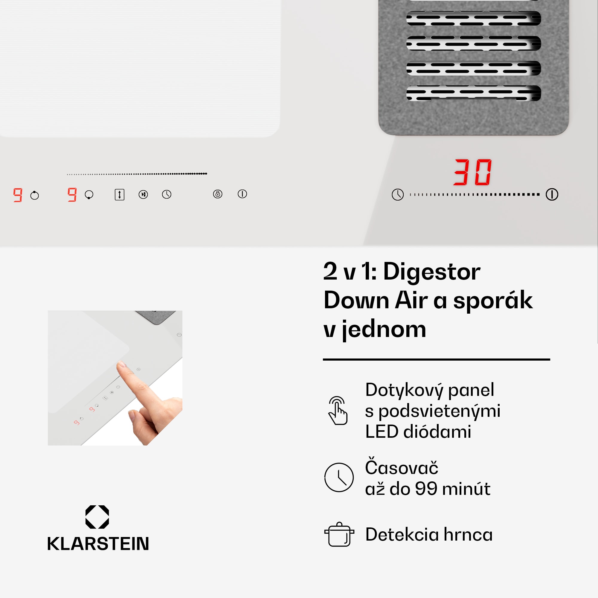 Klarstein Full House 77 Down Air System, indukčná varná doskA digestor, 444 m³/h, EEC A – Obrázok 4