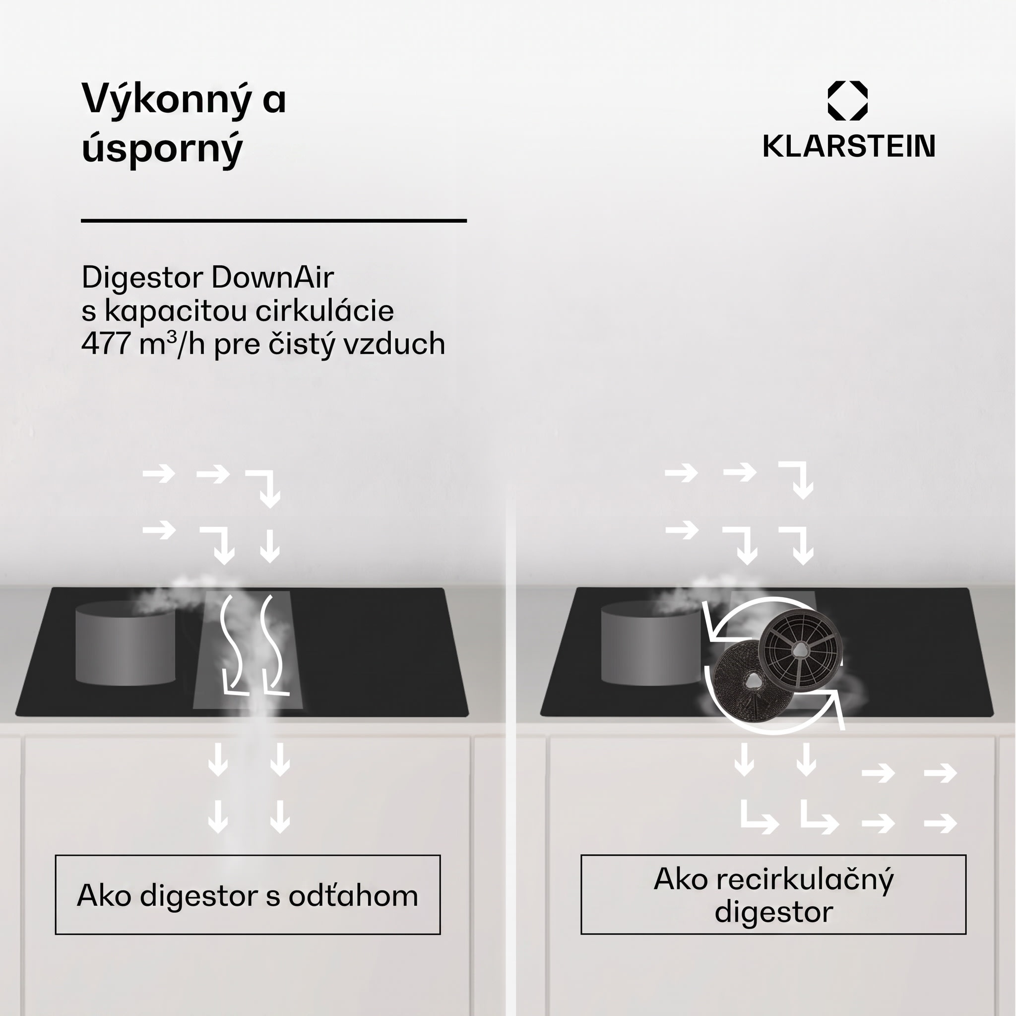 Klarstein Full House 90 Down Air System, indukčná varná doskA digestor, 477 m³/h, trieda energetickej účinnosti A+ – Obrázok 5