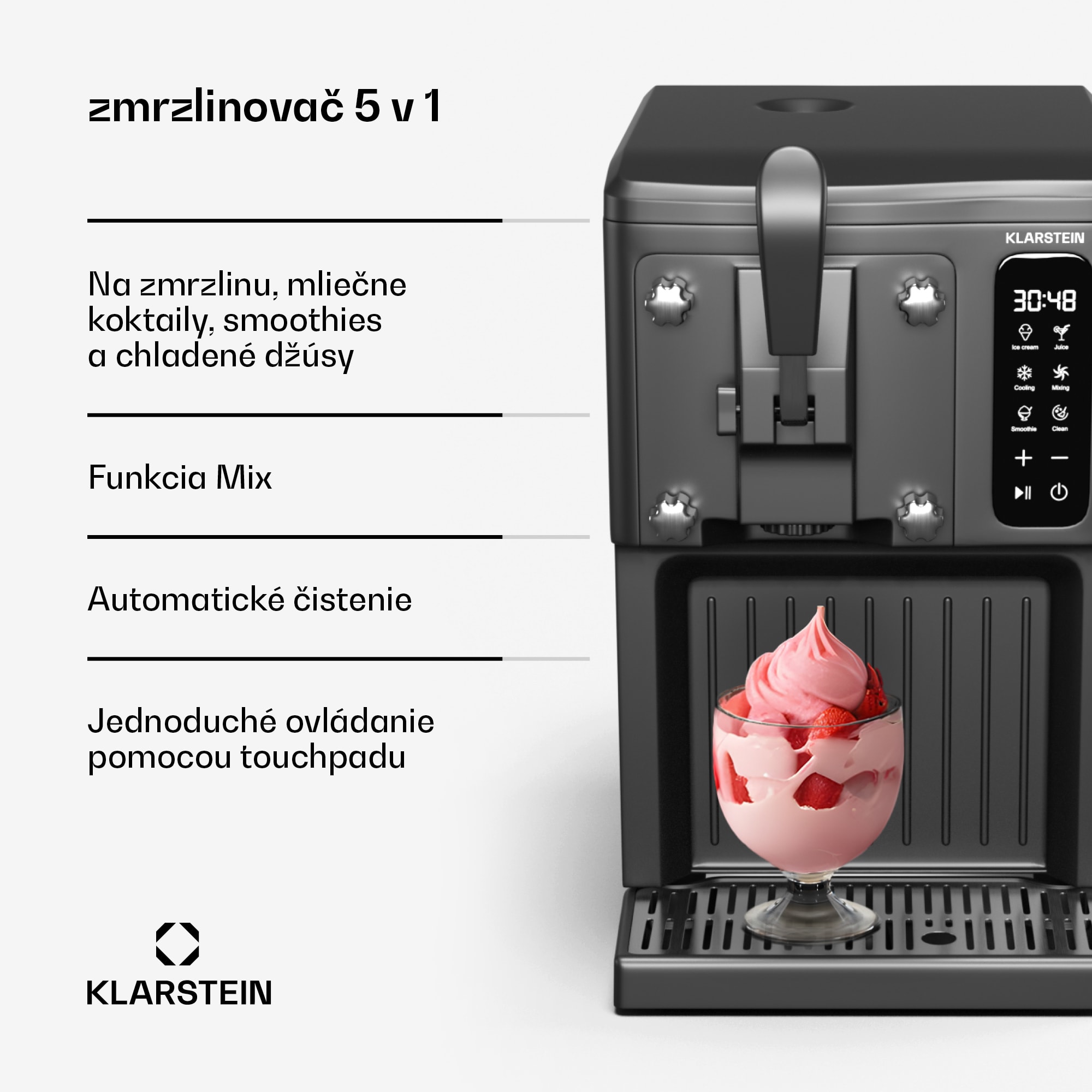 Klarstein Sweet Sundae zmrzlinovač, zmrzlina, smoothies a mliečne koktaily, automatické čistenie – Obrázok 2