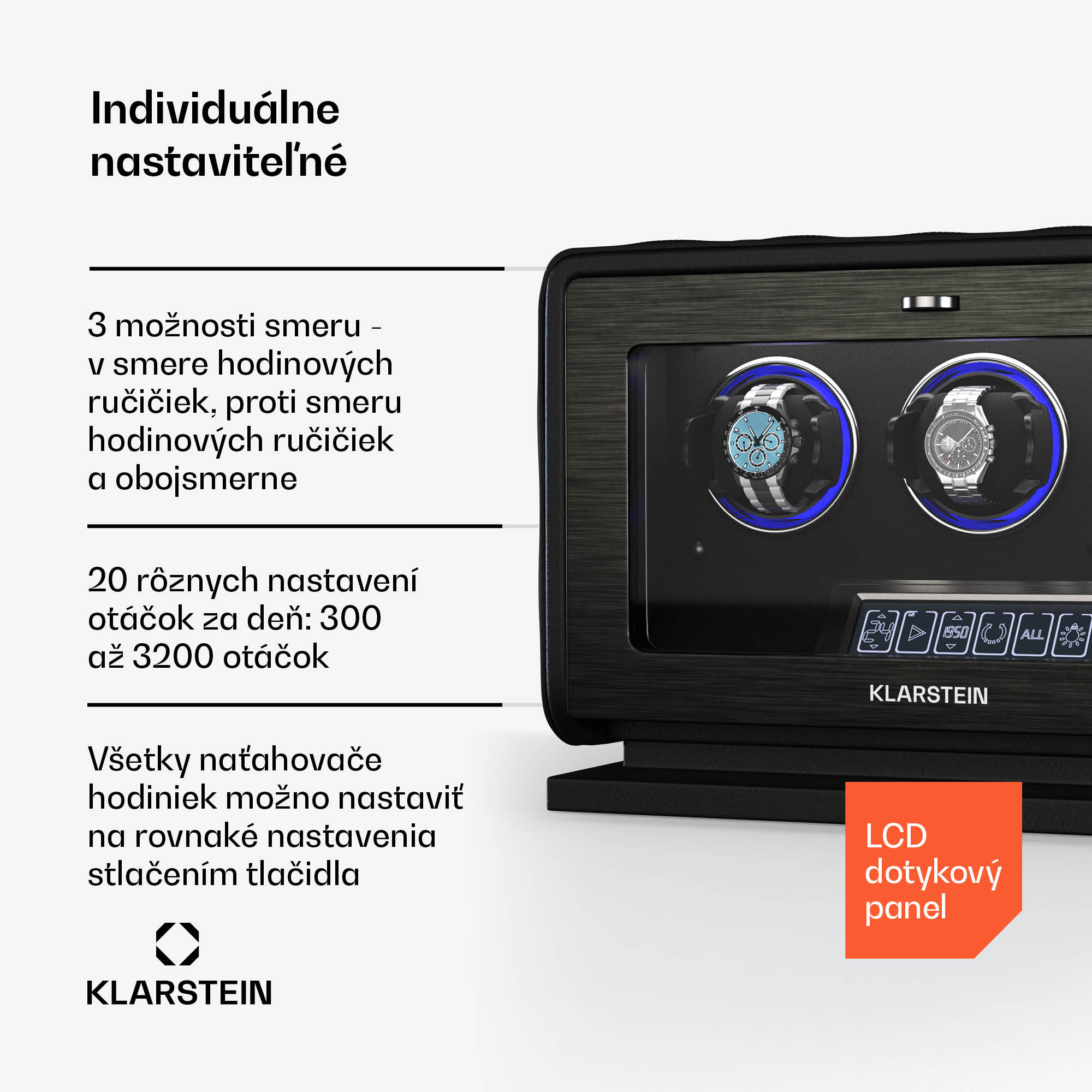 Klarstein LuminousTime naťahovač hodiniek, 3 hodinky, mnoho nastavení, LED, 10 dB – Obrázok 3