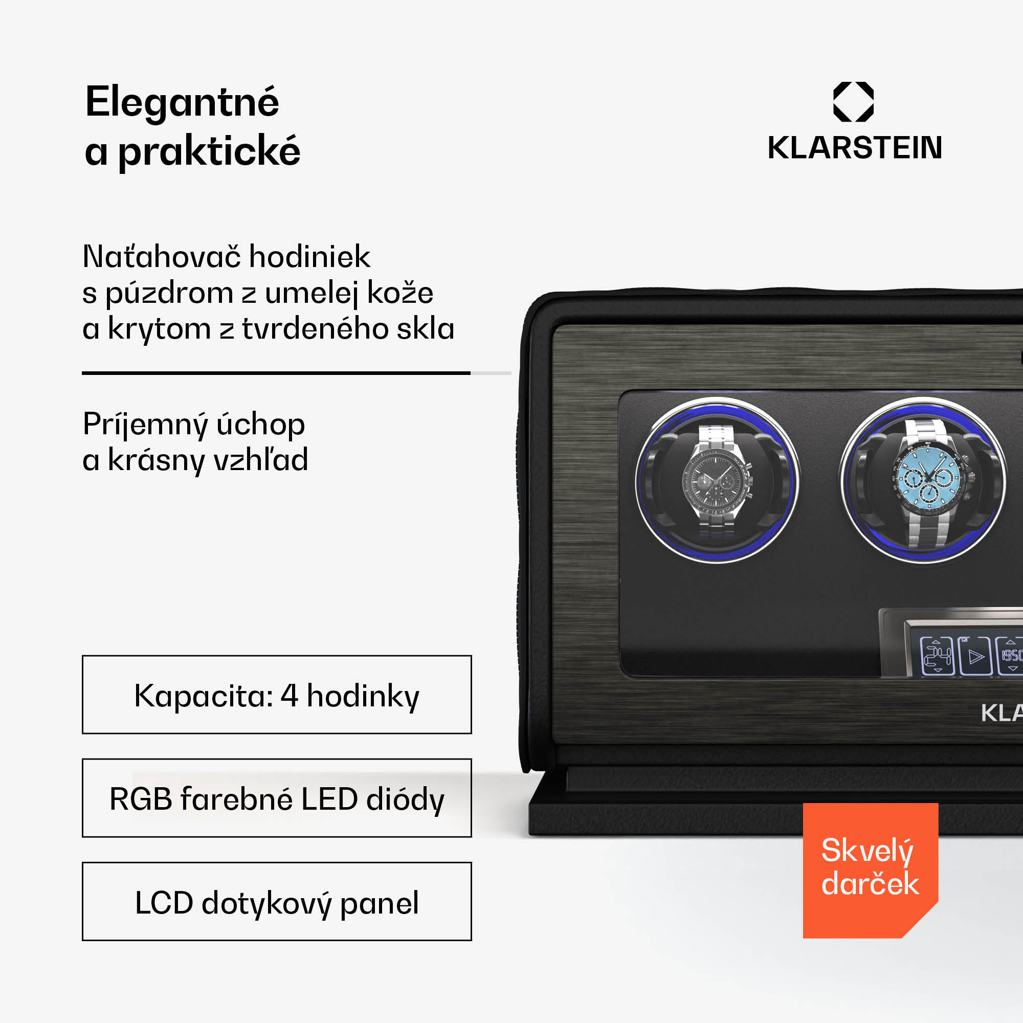 Klarstein LuminousTime naťahovač hodiniek, 4 hodinky, mnoho nastavení, LED, 10 dB – Obrázok 2