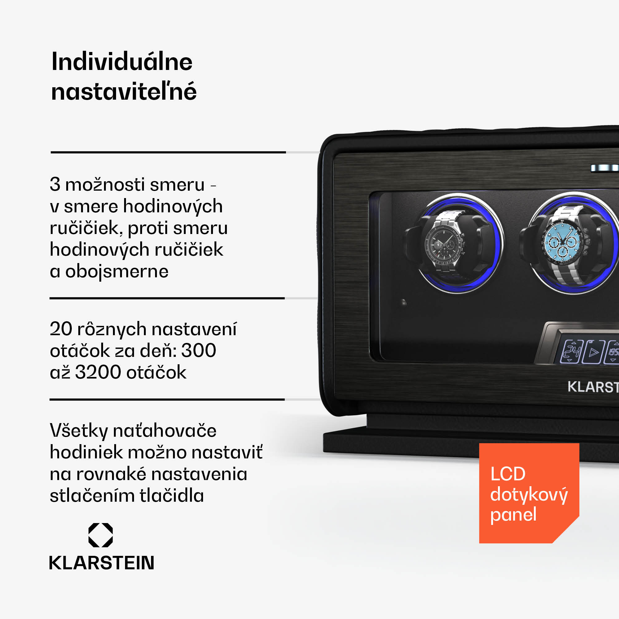 Klarstein LuminousTime naťahovač hodiniek, 4 hodinky, mnoho nastavení, LED, 10 dB – Obrázok 3