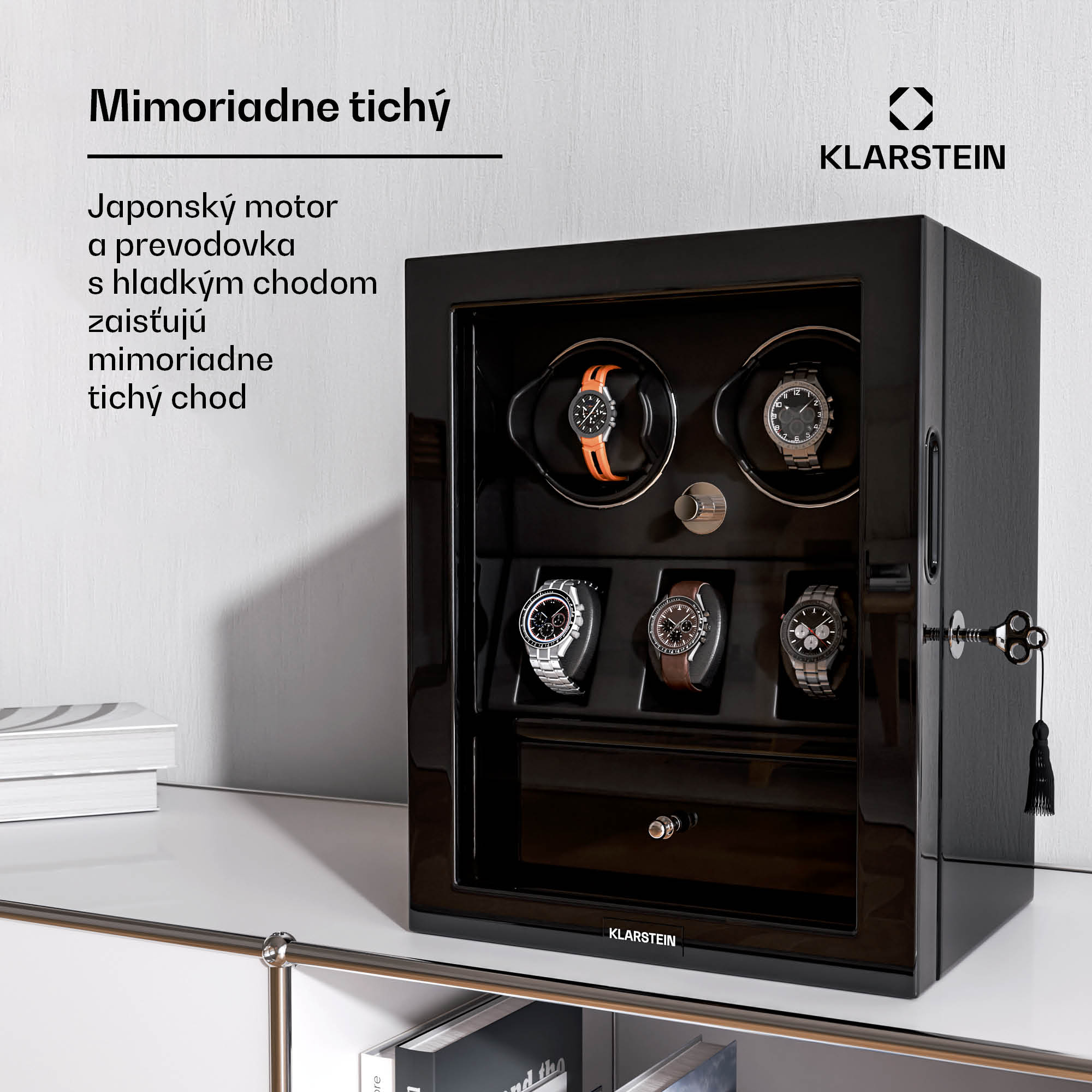 Klarstein ChronoVault navíjač hodiniek | 2+3 hodinky | vegánsky | vysoký lesk | 4 režimy | Mabuchi motor | LED | zásuvka – Obrázok 4
