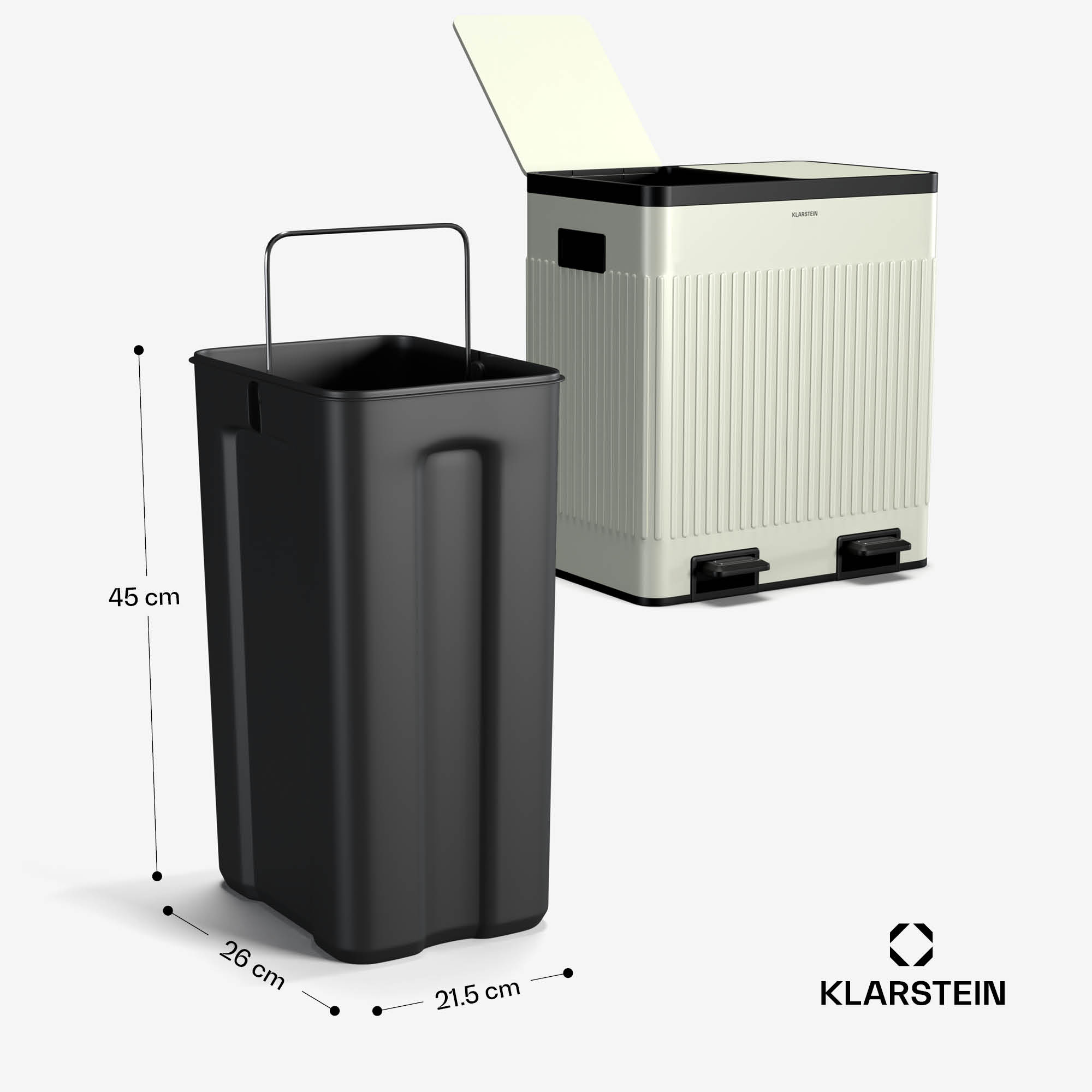 Klarstein Grama 40, pedálový kôš, 40 l / 2x20 l, bez zápachu, PP plast, retro – Obrázok 5
