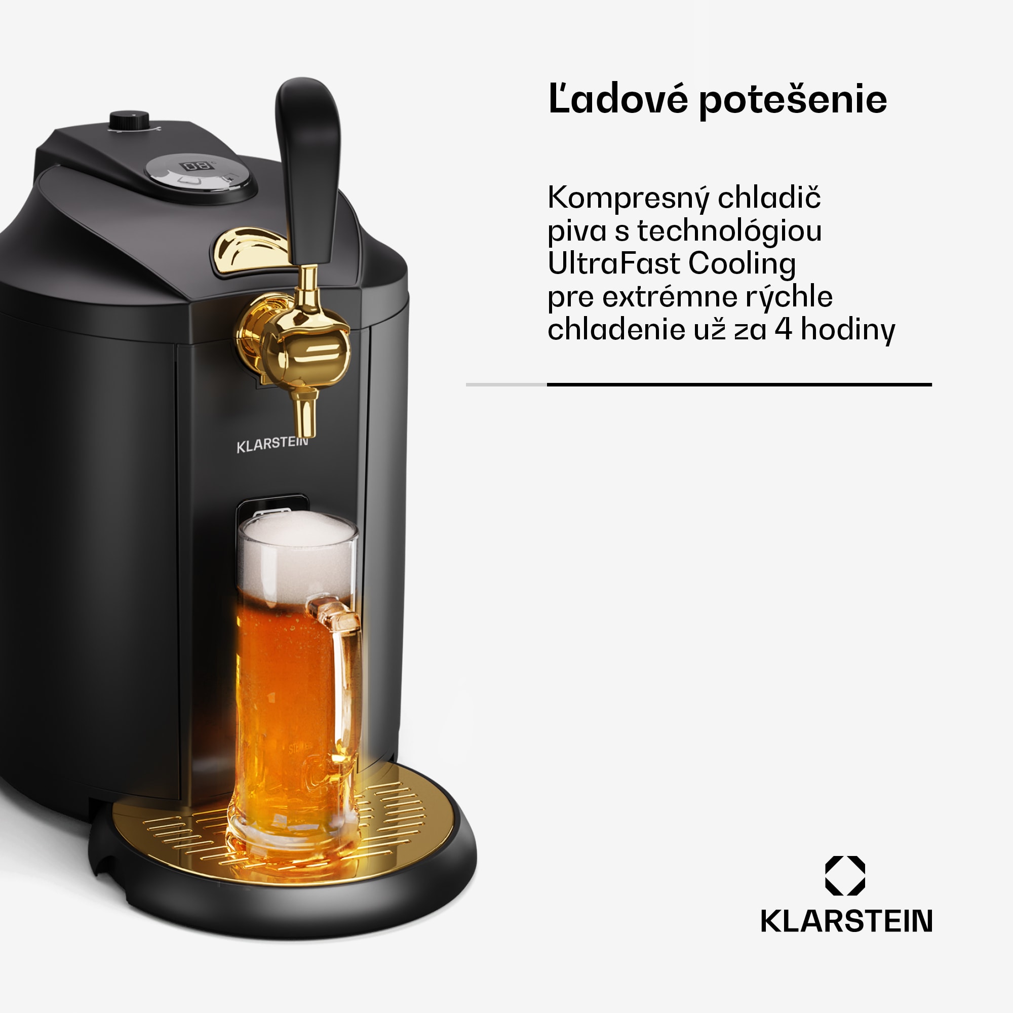 Klarstein Beerkules pivný výčap, pre 5 litrové sudy, chladiaci kompresor, LED-Displej, 6 teplôt – Obrázok 3