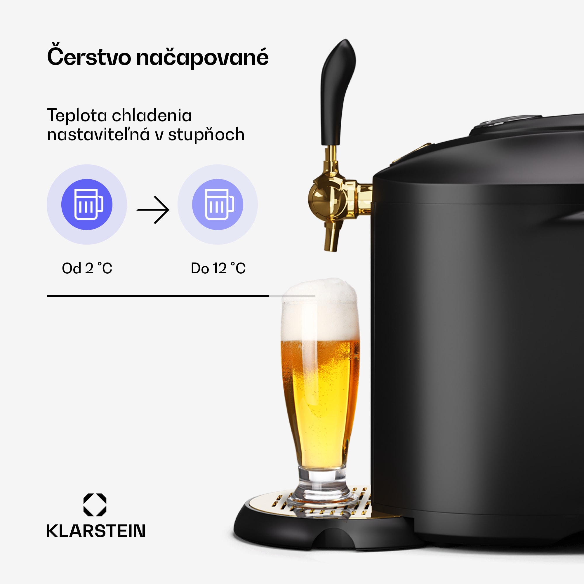 Klarstein Beerkules pivný výčap, pre 5 litrové sudy, chladiaci kompresor, LED-Displej, 6 teplôt – Obrázok 4