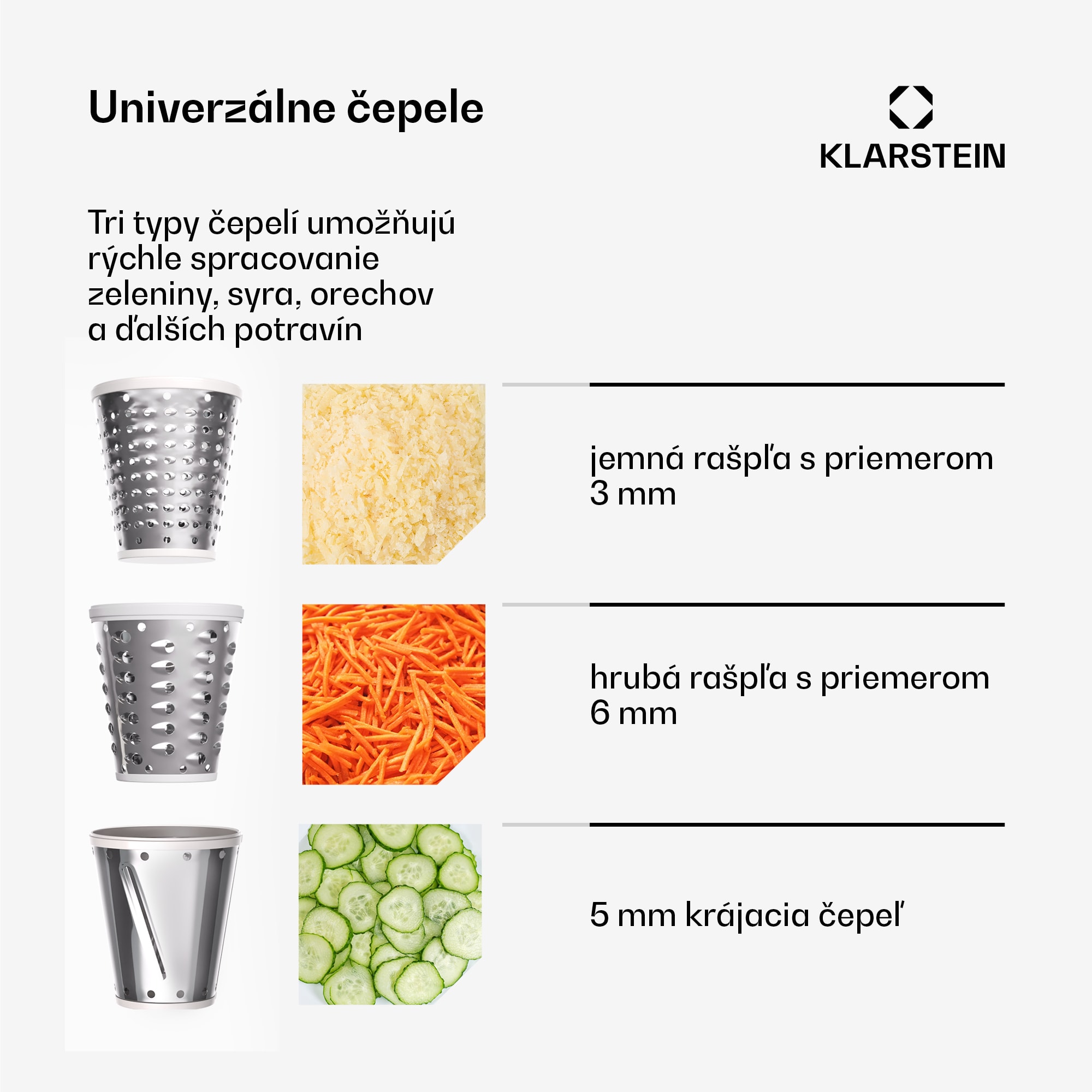 Klarstein Nástavec na šalát Chiara, 3 rôzne čepele, nehrdzavejúca oceľ, kompaktný, ľahko sa čistí – Obrázok 3