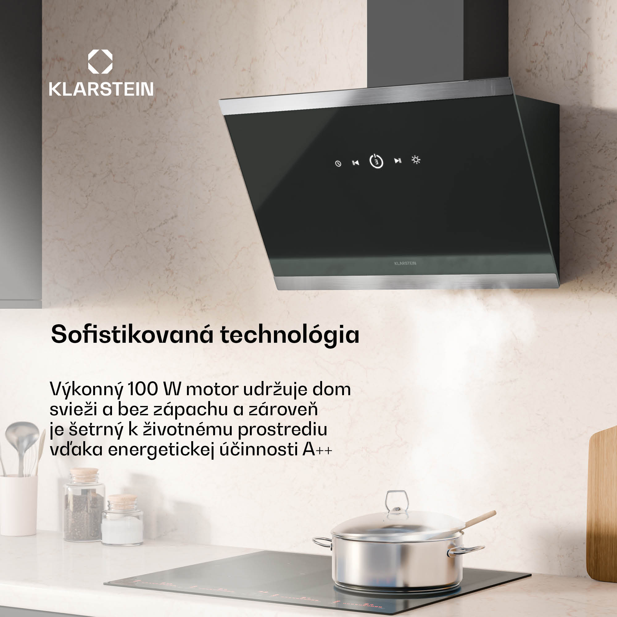 Klarstein FlashLine digestor, A++, 578 m³/h, 3 úrovne, dotykový, tichý, LED, odsávanie/recirkulácia, 100 W – Obrázok 3