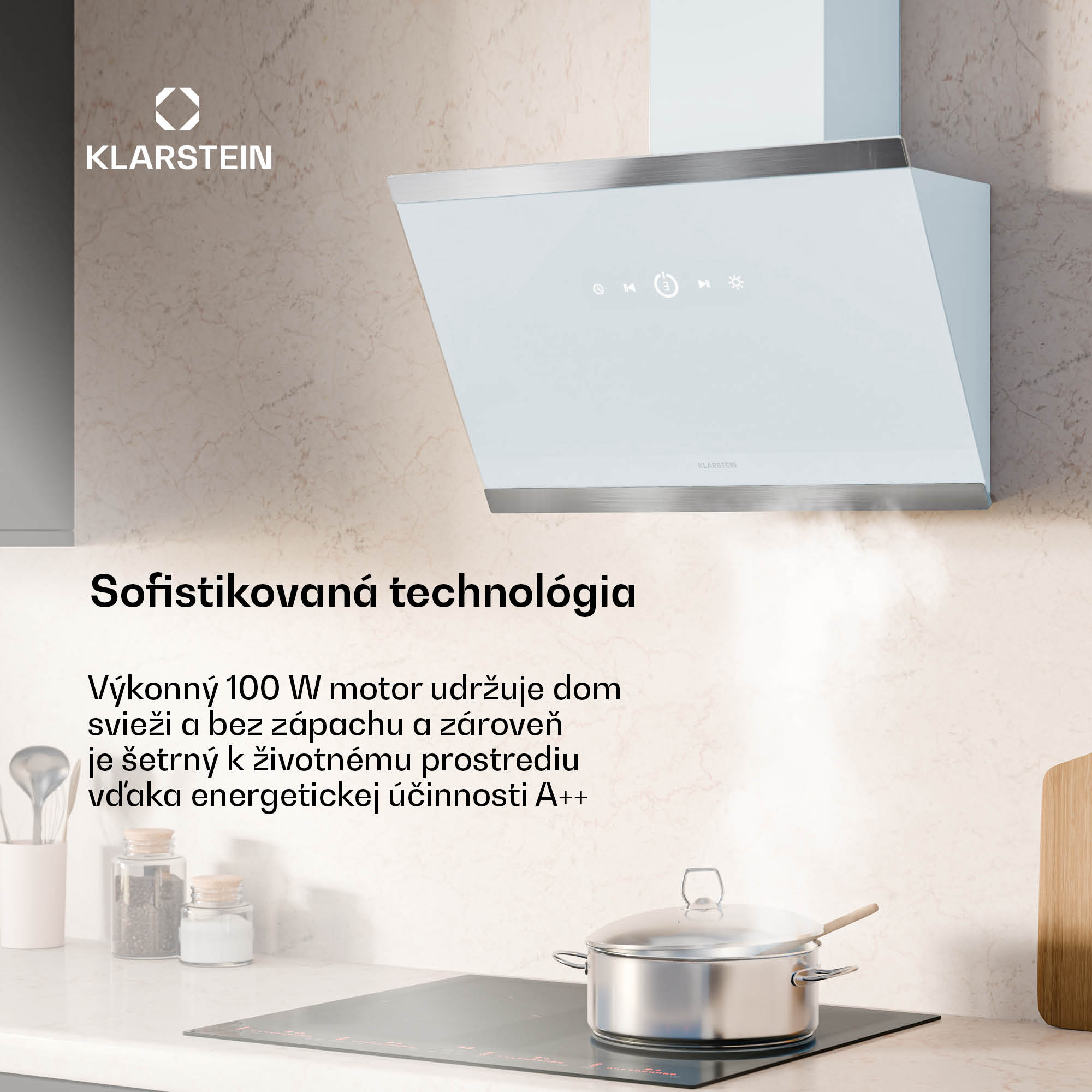 Klarstein FlashLine digestor, A++, 578 m³/h, 3 úrovne, dotykový, tichý, LED, odsávanie/recirkulácia, 100 W – Obrázok 3