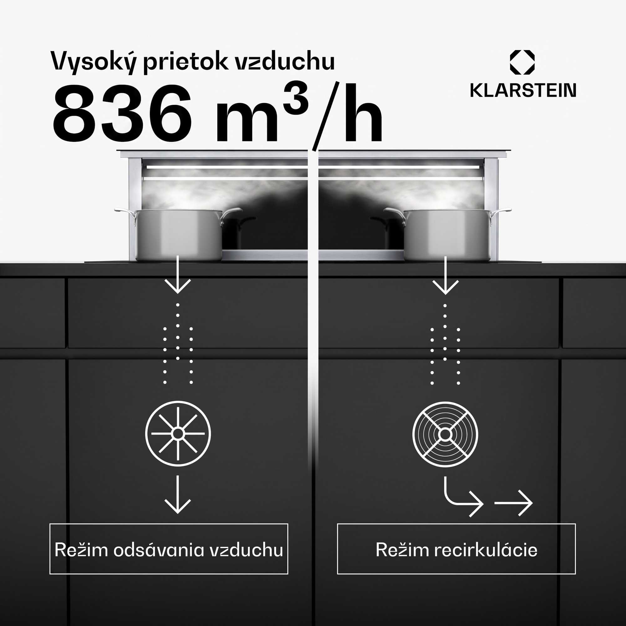 Klarstein Royal Flush Eco digestor, 836 m³/h prietoku vzduchu, šikmý, EEK A, 74 dB, LED – Obrázok 2